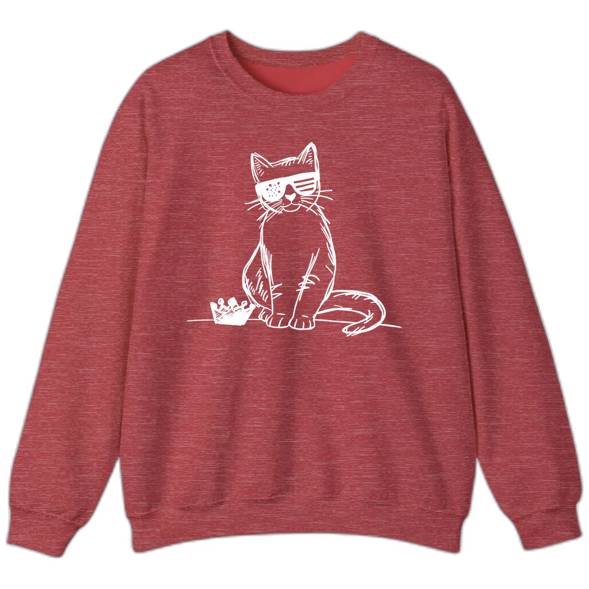 Patriotic Cat with Star-Spangled Sunglasses Sweatshirt in Heather Scarlet Red