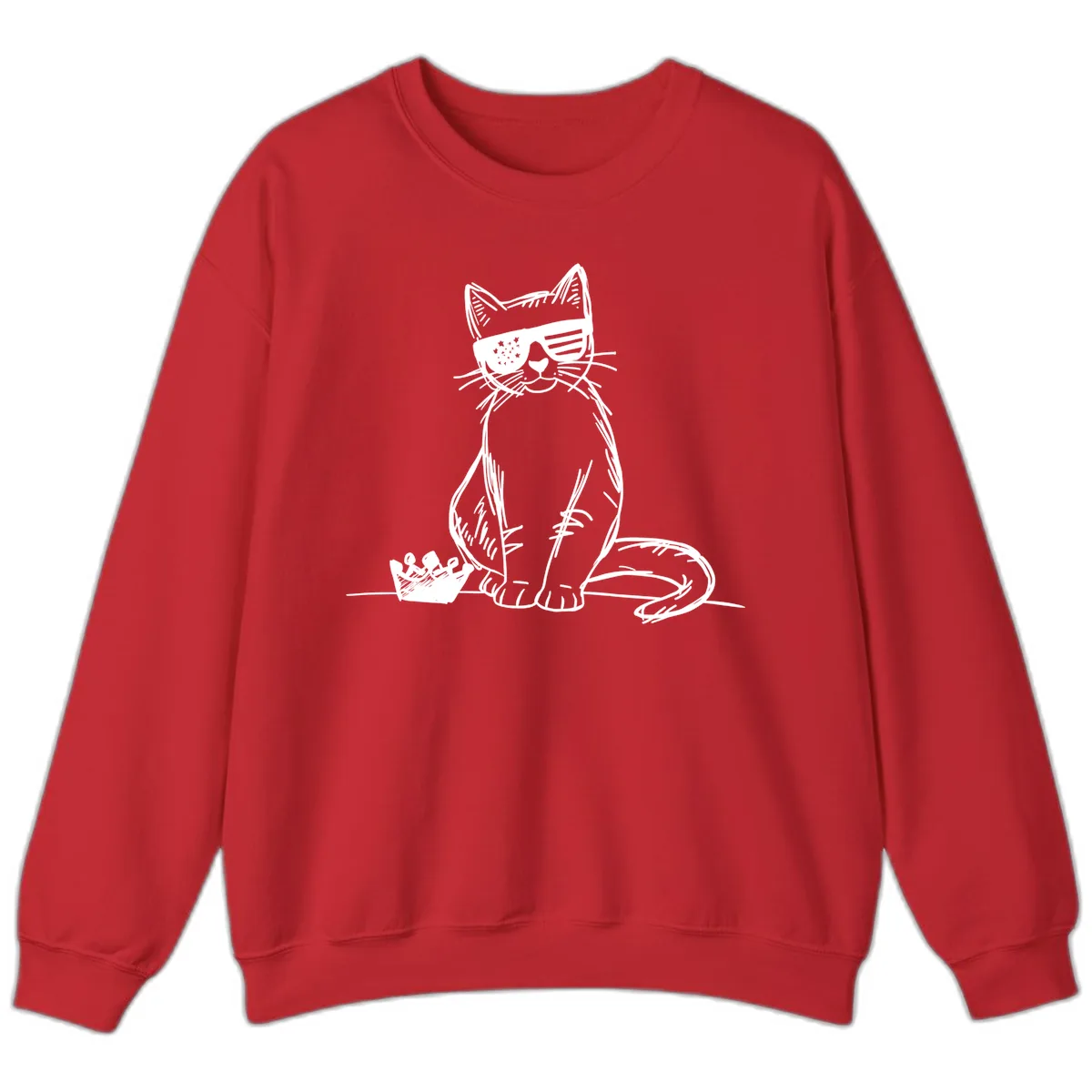 Patriotic Cat with Star-Spangled Sunglasses Sweatshirt in Red