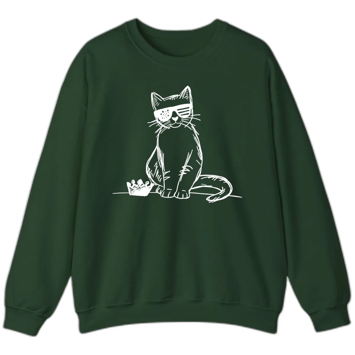 Patriotic Cat with Star-Spangled Sunglasses Sweatshirt in Forest Green