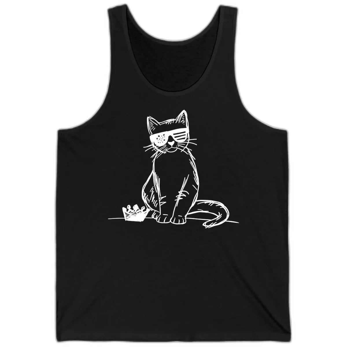Patriotic Cat with Star-Spangled Sunglasses Tank in Black