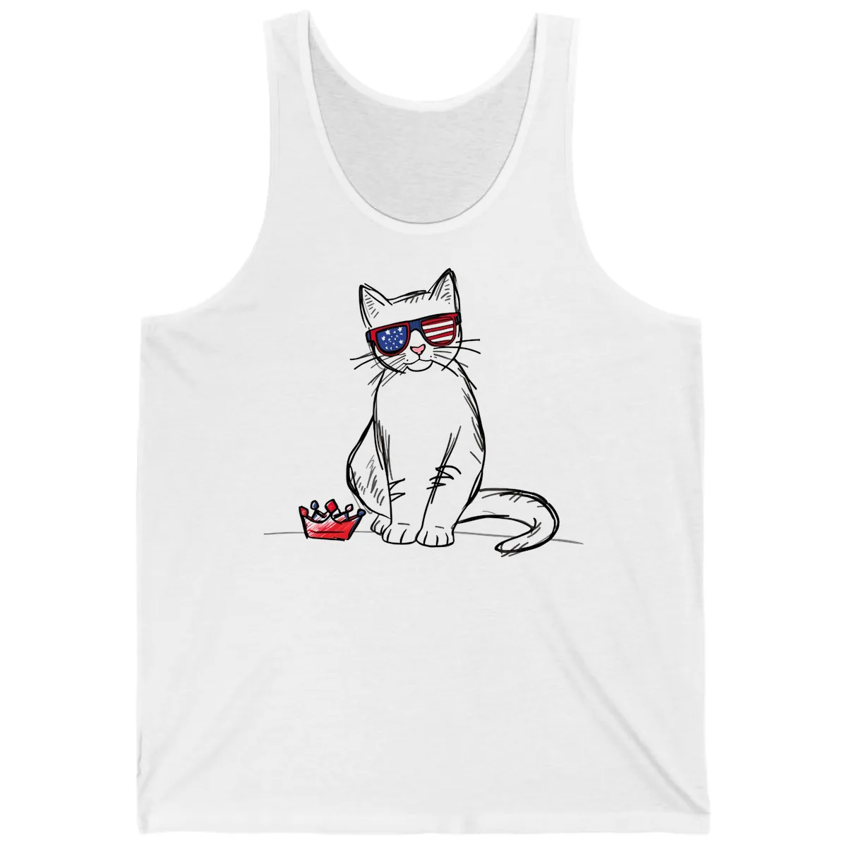 Patriotic Cat with Star-Spangled Sunglasses Tank in White