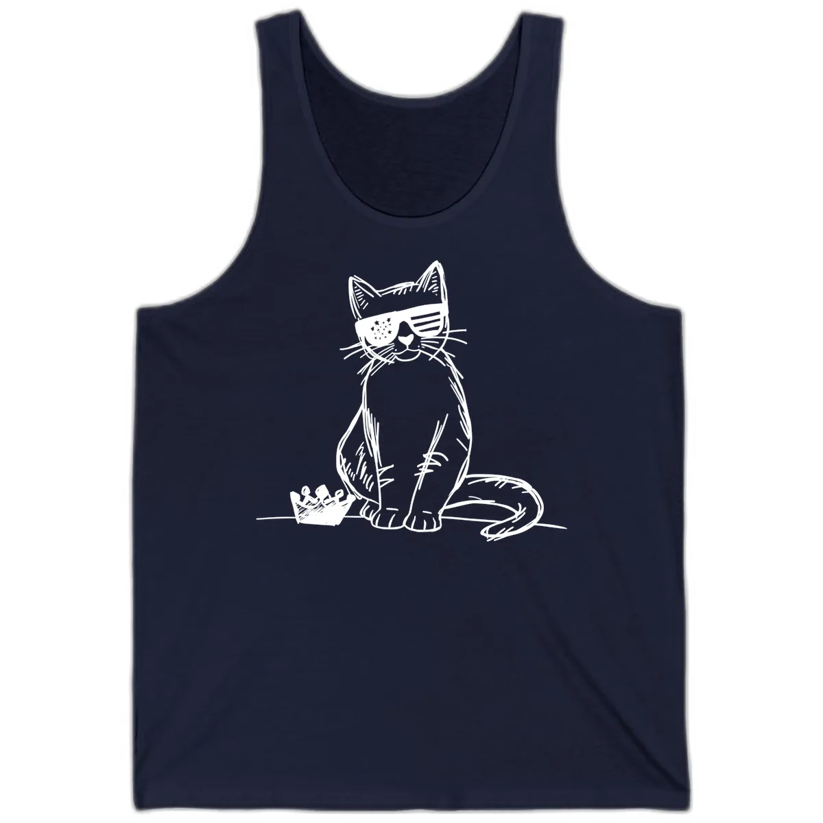 Patriotic Cat with Star-Spangled Sunglasses Tank in Navy