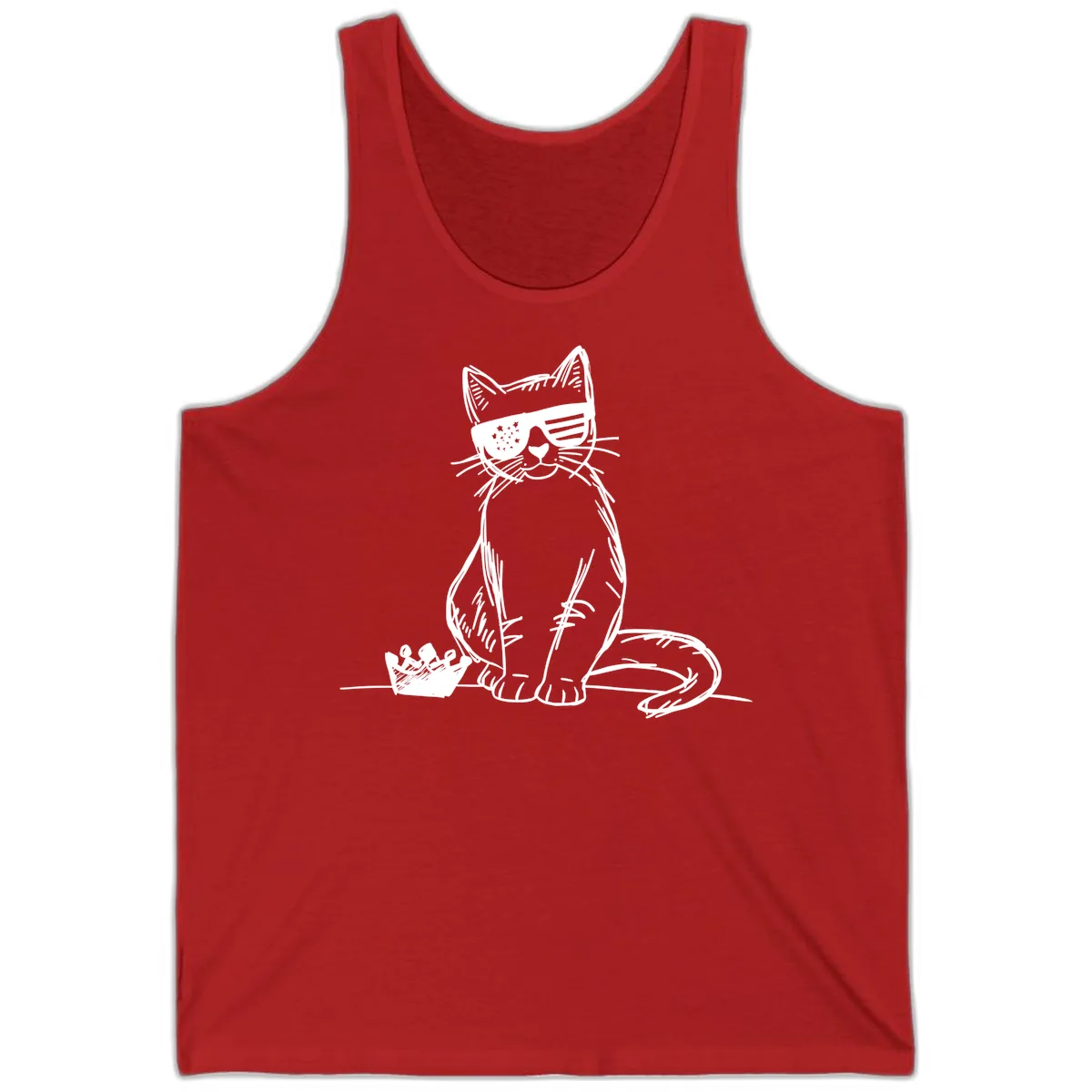 Patriotic Cat with Star-Spangled Sunglasses Tank in Red
