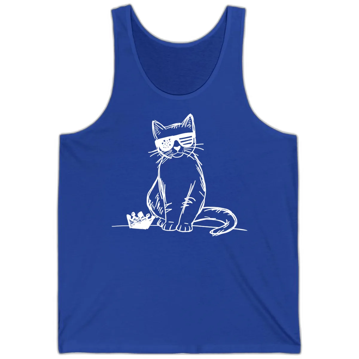 Patriotic Cat with Star-Spangled Sunglasses Tank in True Royal