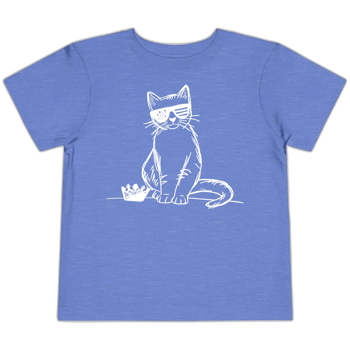 Patriotic Cat with Star-Spangled Sunglasses Toddler T-Shirt in Heather Columbia Blue