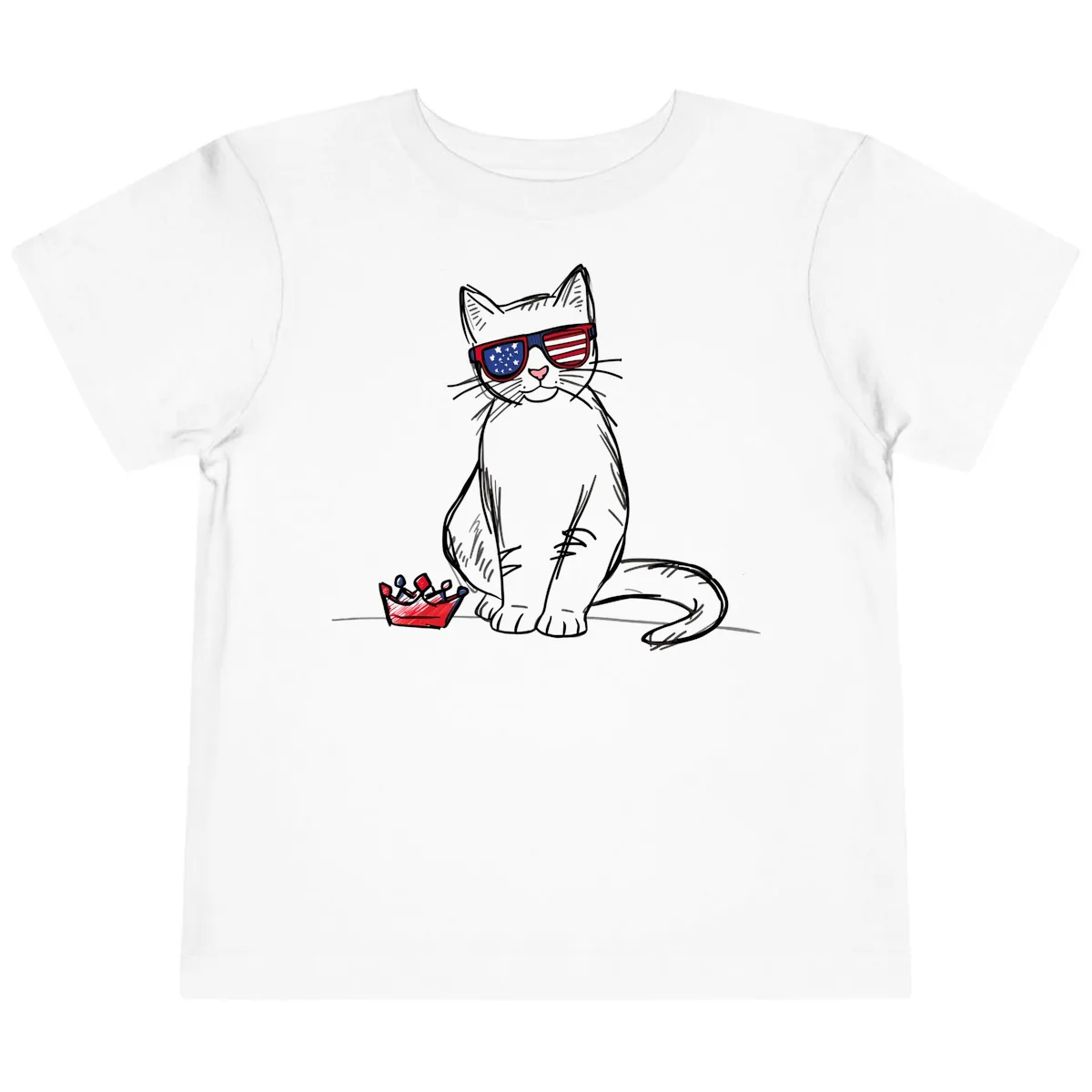 Patriotic Cat with Star-Spangled Sunglasses Toddler T-Shirt in White
