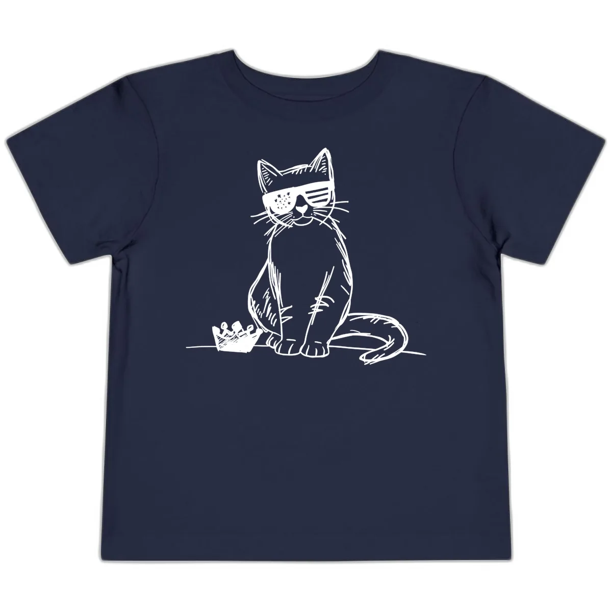 Patriotic Cat with Star-Spangled Sunglasses Toddler T-Shirt in Navy