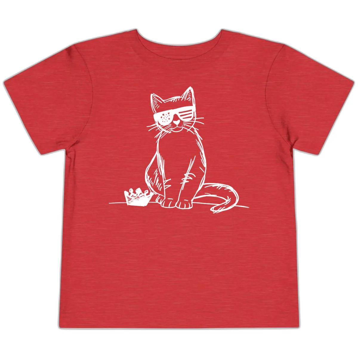 Patriotic Cat with Star-Spangled Sunglasses Toddler T-Shirt in Heather Red