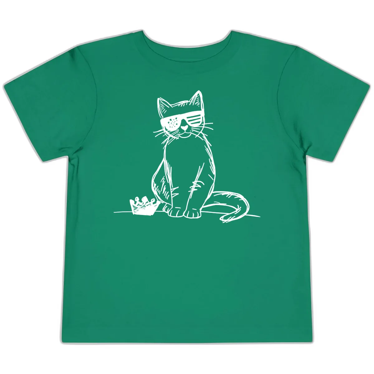 Patriotic Cat with Star-Spangled Sunglasses Toddler T-Shirt in Kelly