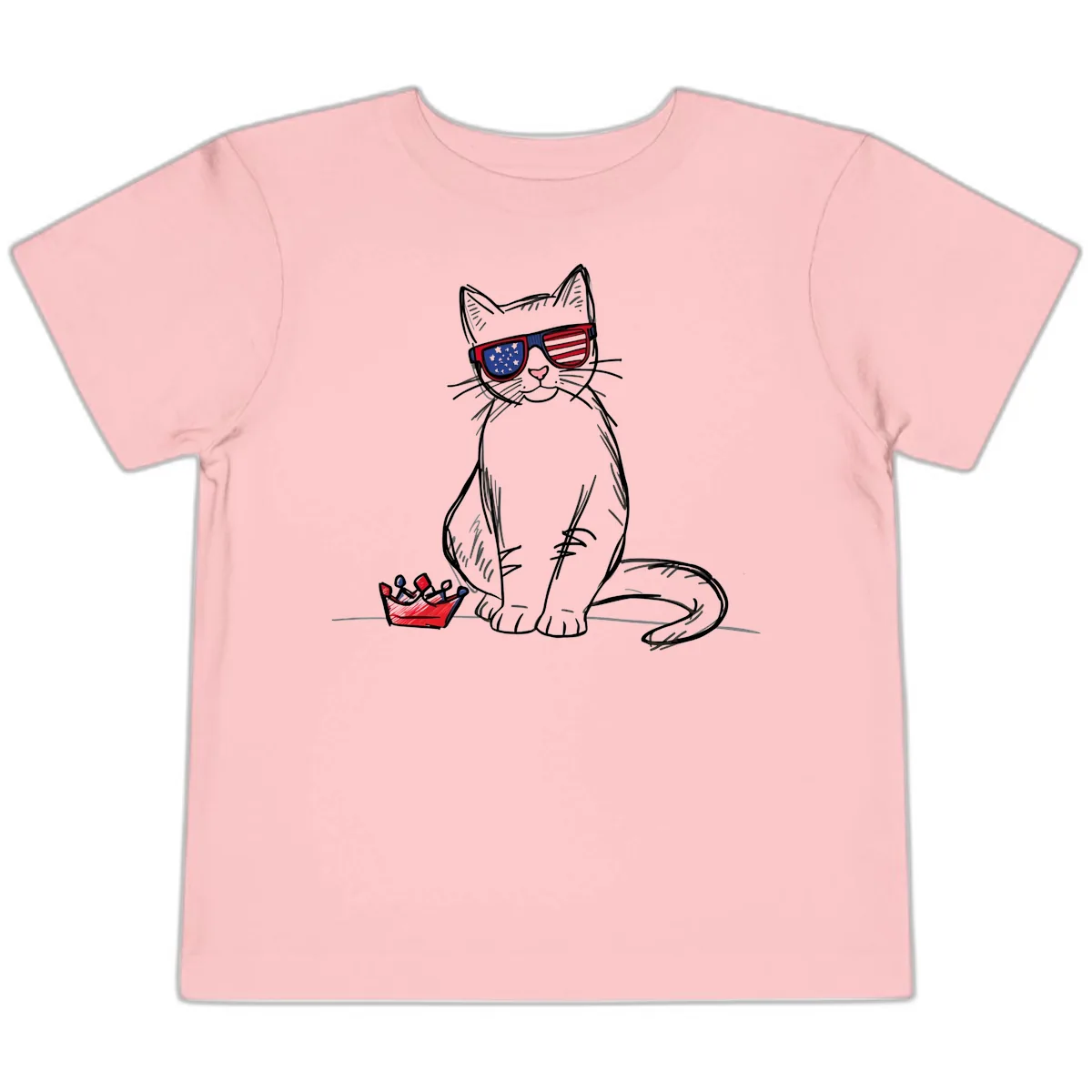 Patriotic Cat with Star-Spangled Sunglasses Toddler T-Shirt in Pink