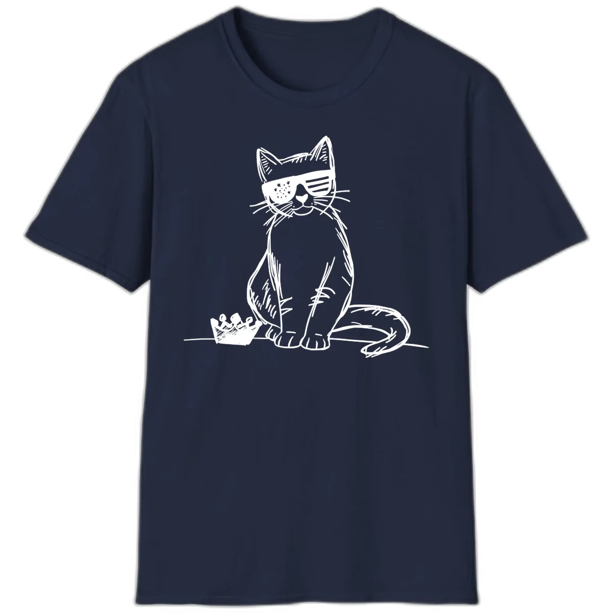 Patriotic Cat with Star-Spangled Sunglasses T-Shirt in Navy