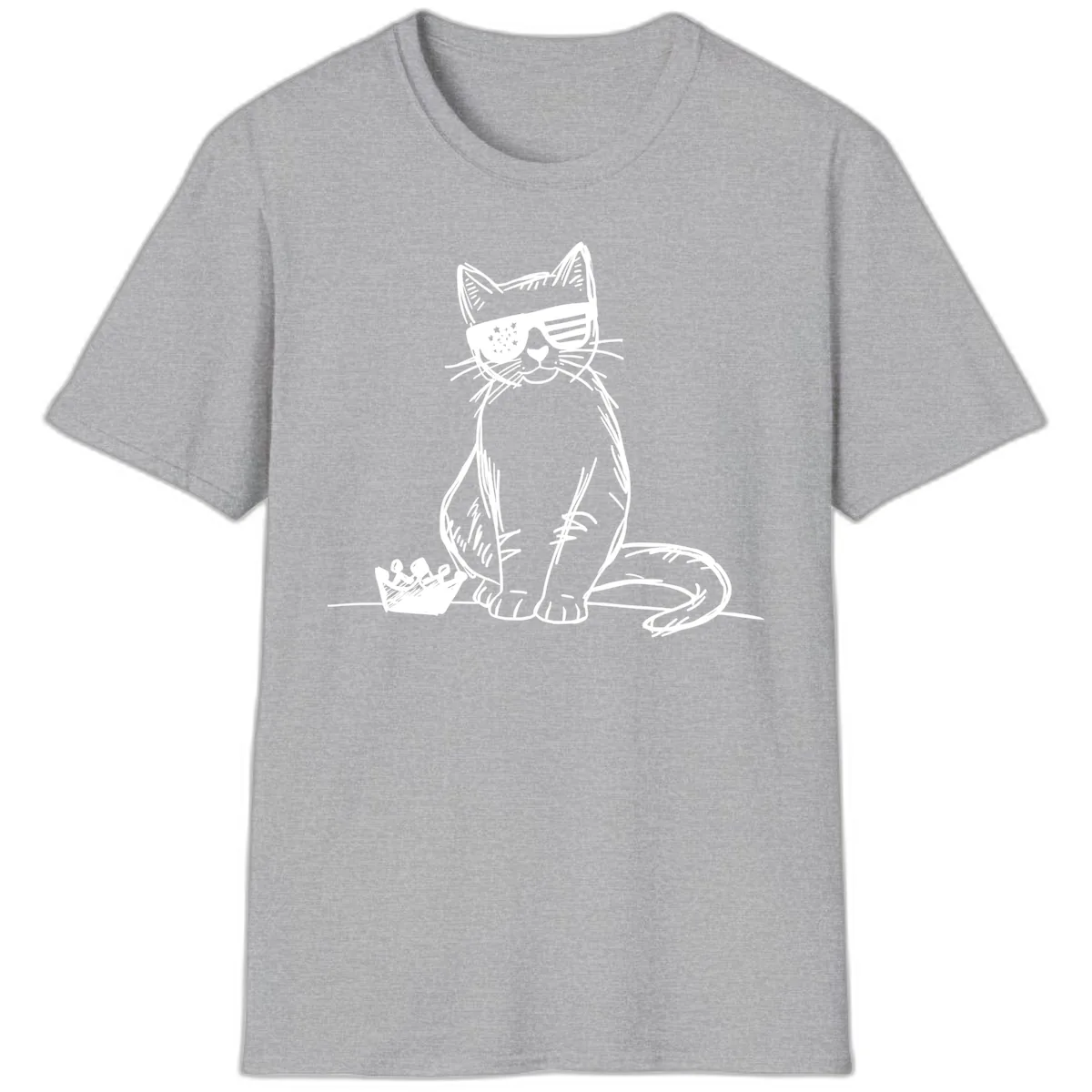 Patriotic Cat with Star-Spangled Sunglasses T-Shirt in Sport Grey