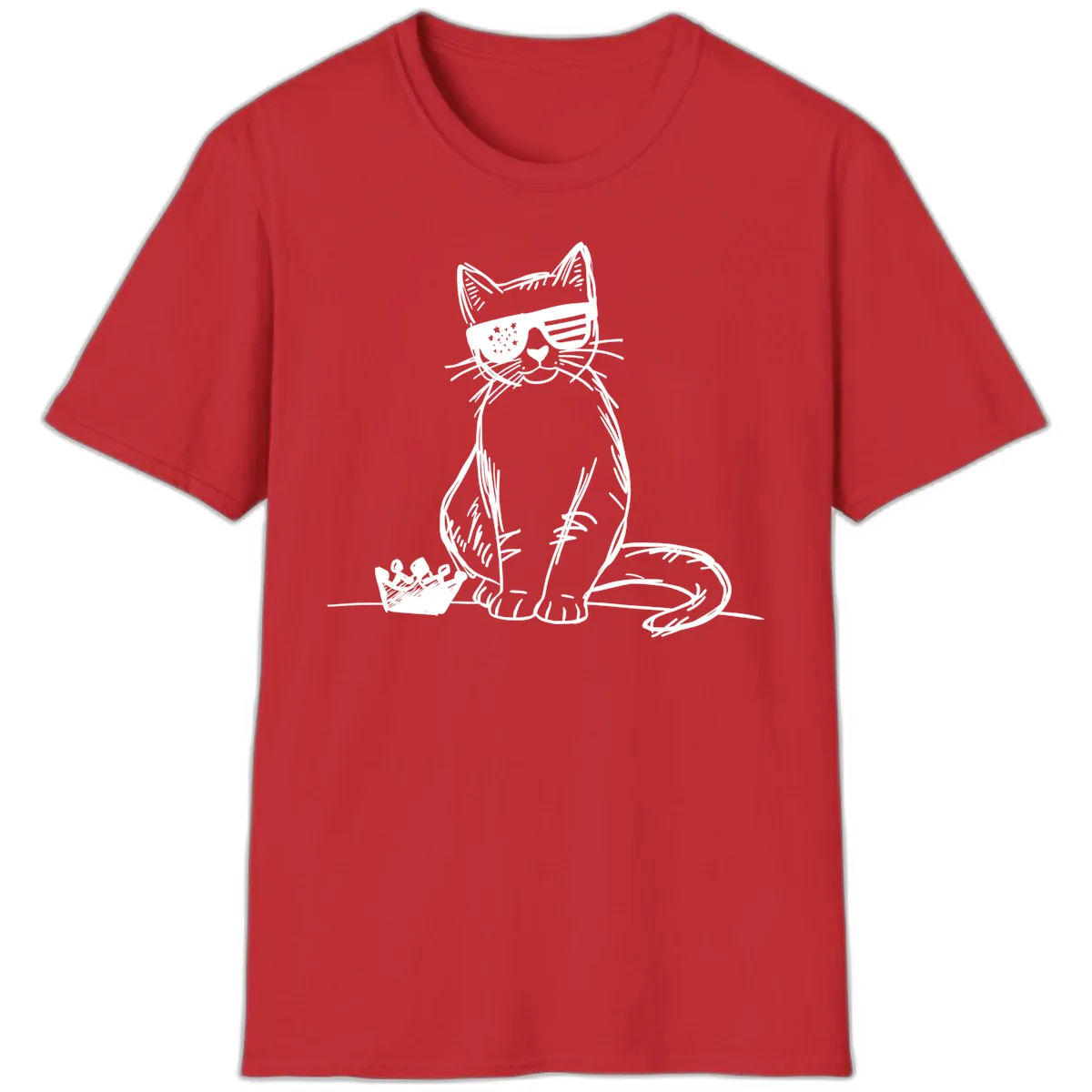 Patriotic Cat with Star-Spangled Sunglasses T-Shirt in Red