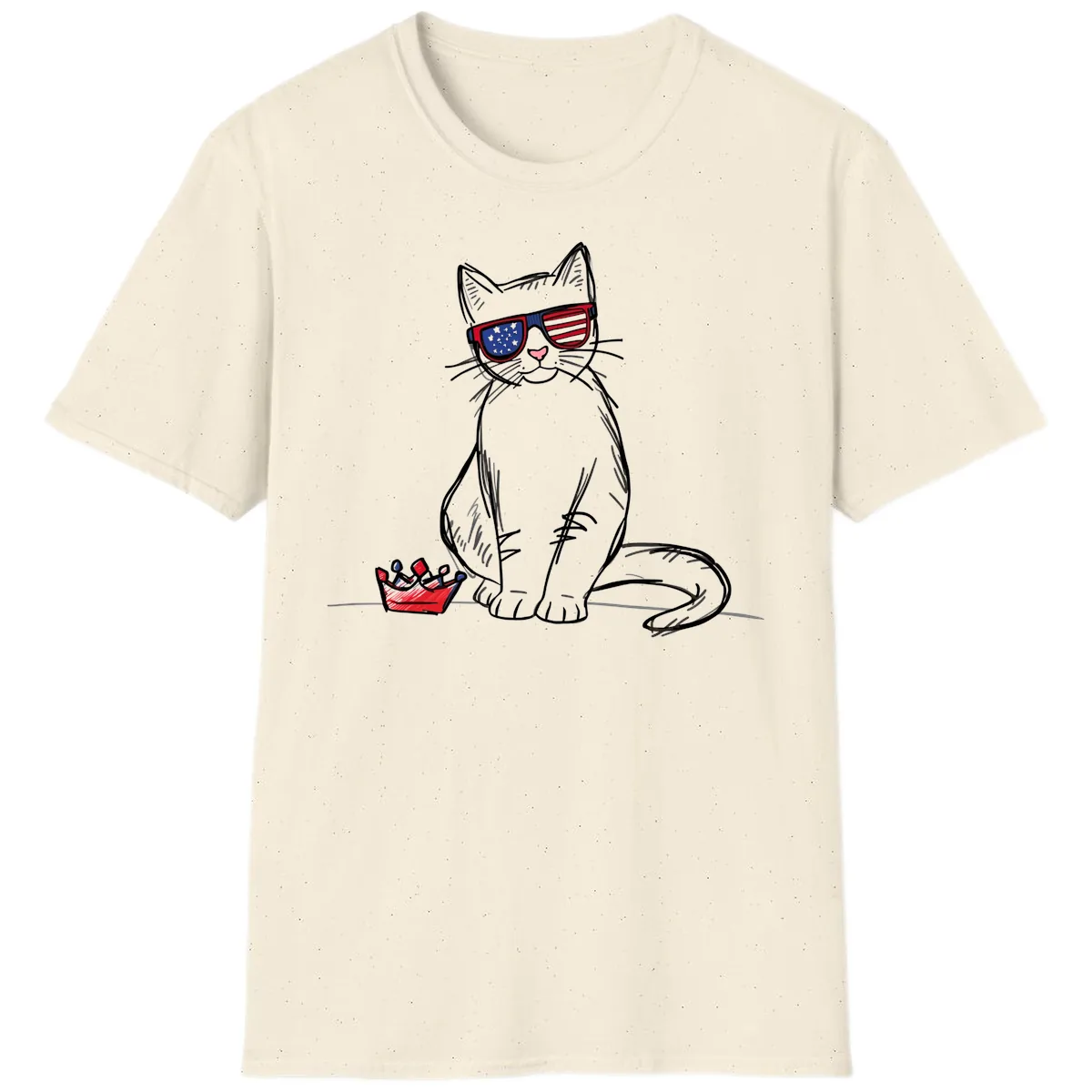 Patriotic Cat with Star-Spangled Sunglasses T-Shirt in Natural