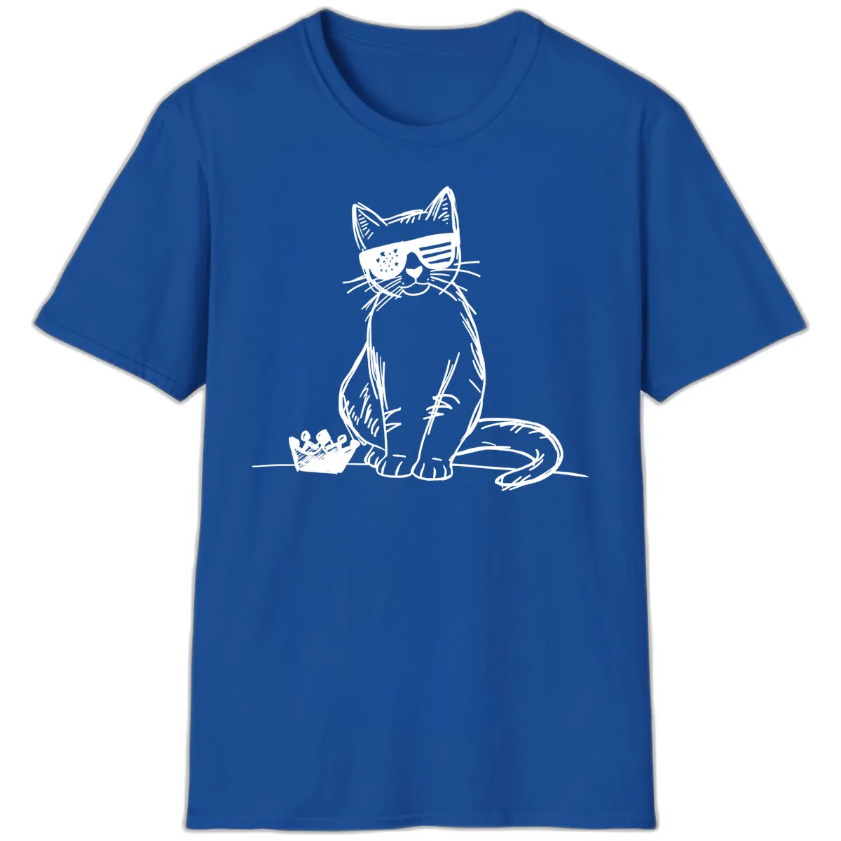 Patriotic Cat with Star-Spangled Sunglasses T-Shirt in Royal
