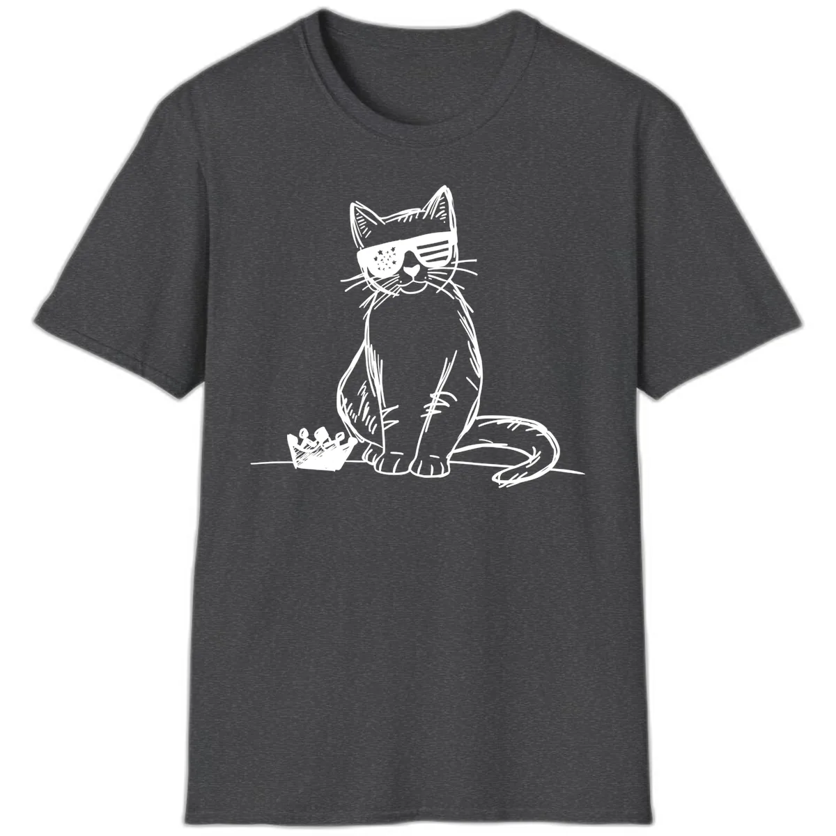Patriotic Cat with Star-Spangled Sunglasses T-Shirt in Dark Heather