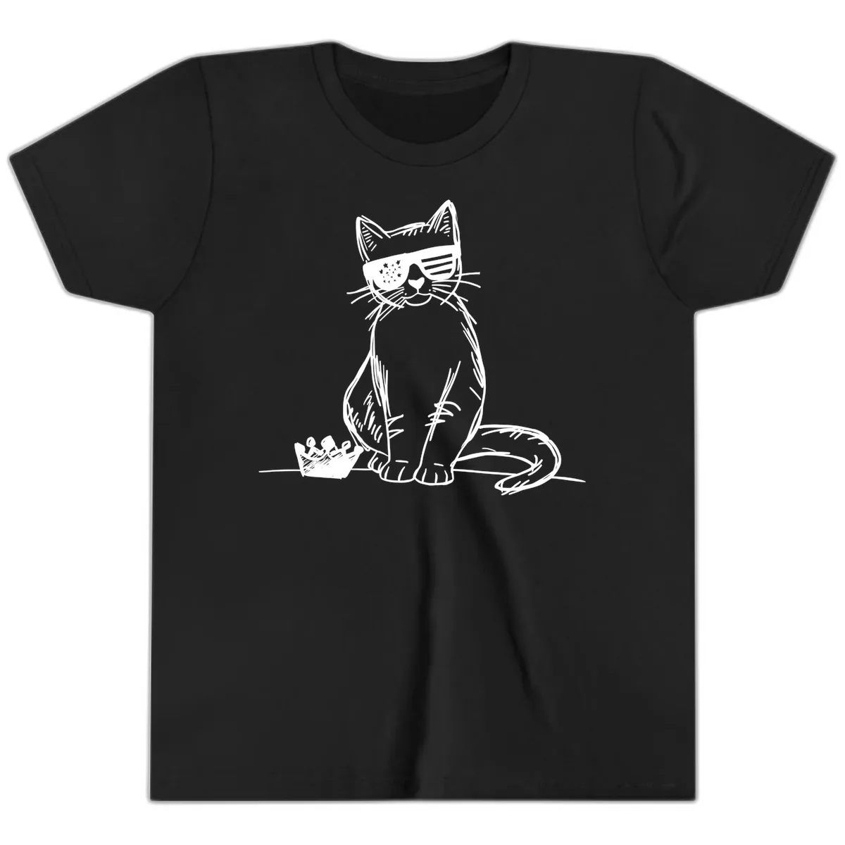 Patriotic Cat with Star-Spangled Sunglasses Youth T-Shirt in Black