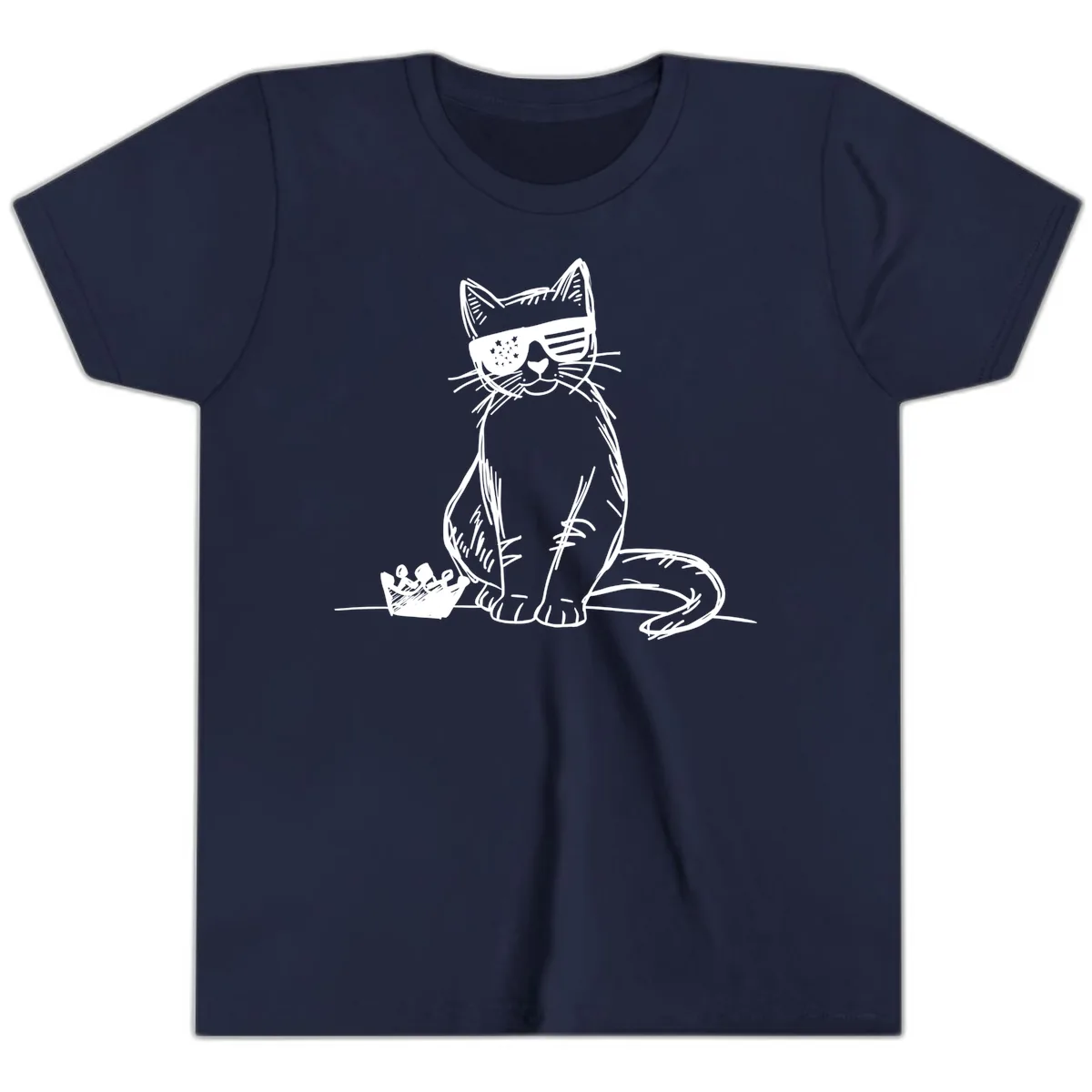 Patriotic Cat with Star-Spangled Sunglasses Youth T-Shirt in Navy