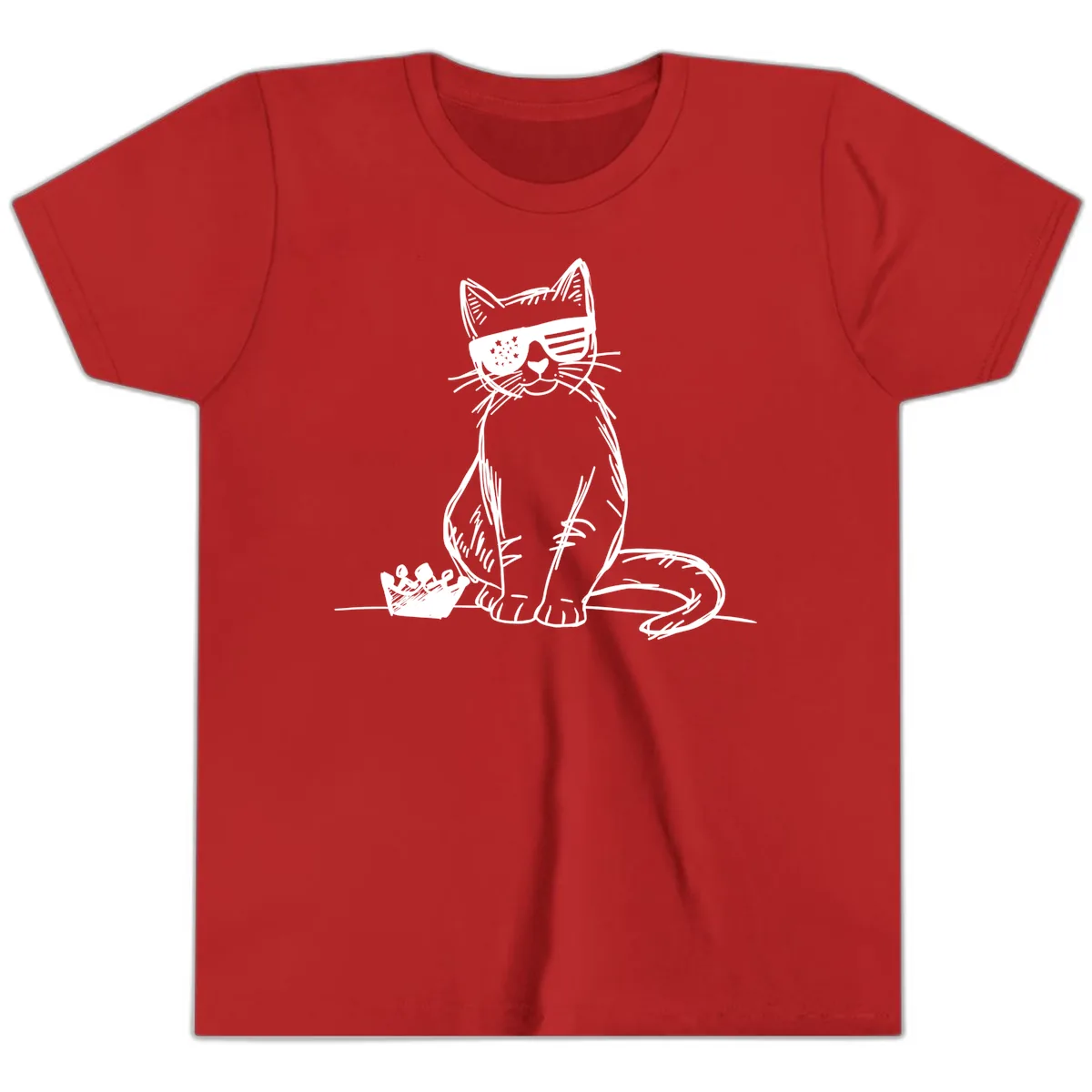 Patriotic Cat with Star-Spangled Sunglasses Youth T-Shirt in Red