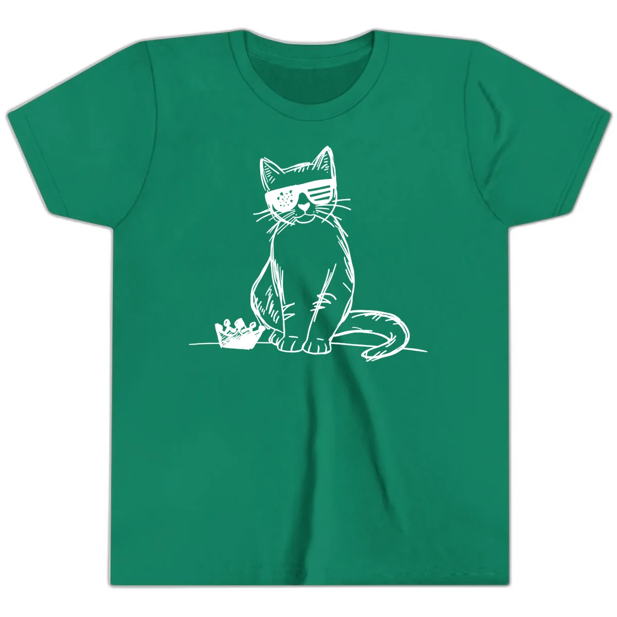 Patriotic Cat with Star-Spangled Sunglasses Youth T-Shirt in Kelly