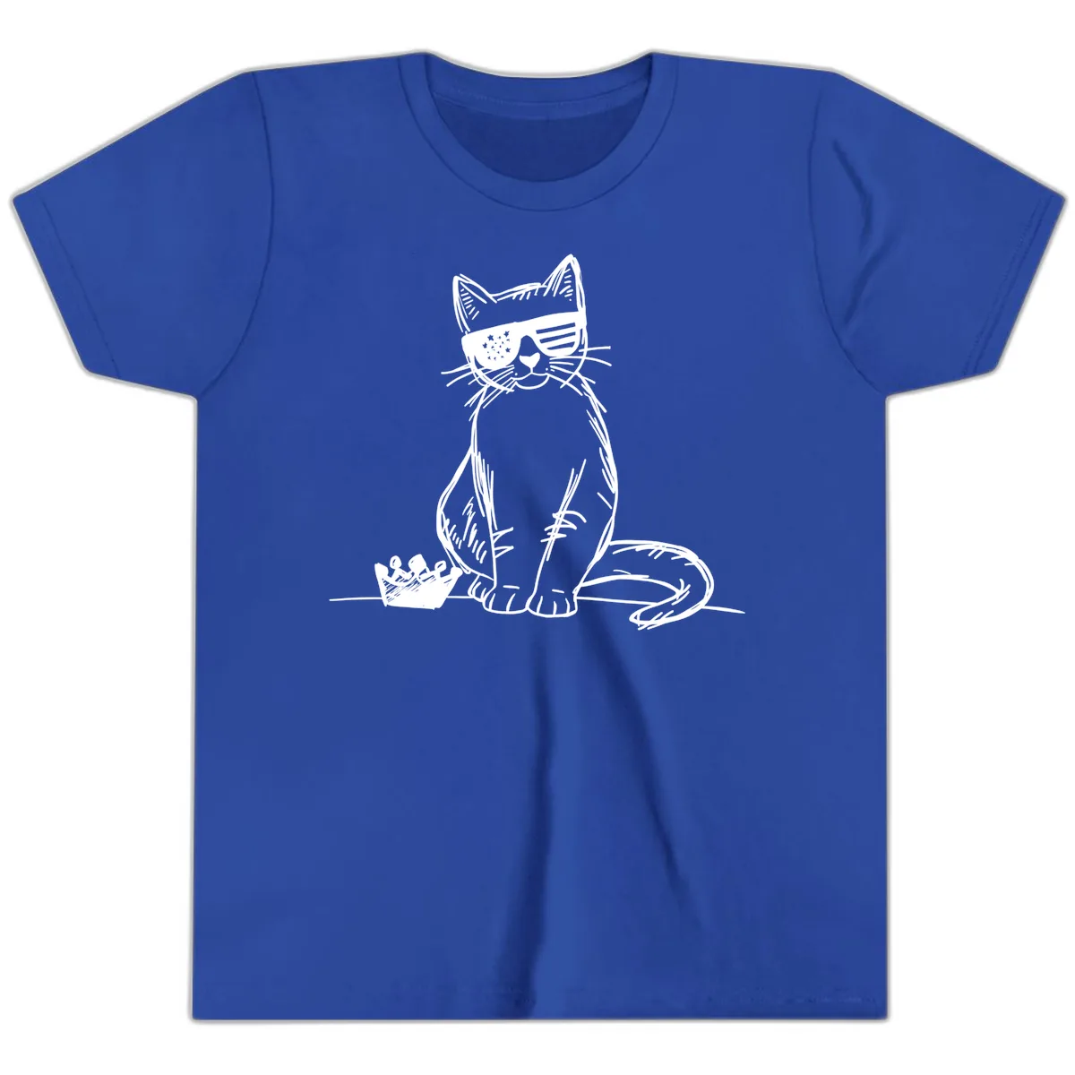 Patriotic Cat with Star-Spangled Sunglasses Youth T-Shirt in True Royal