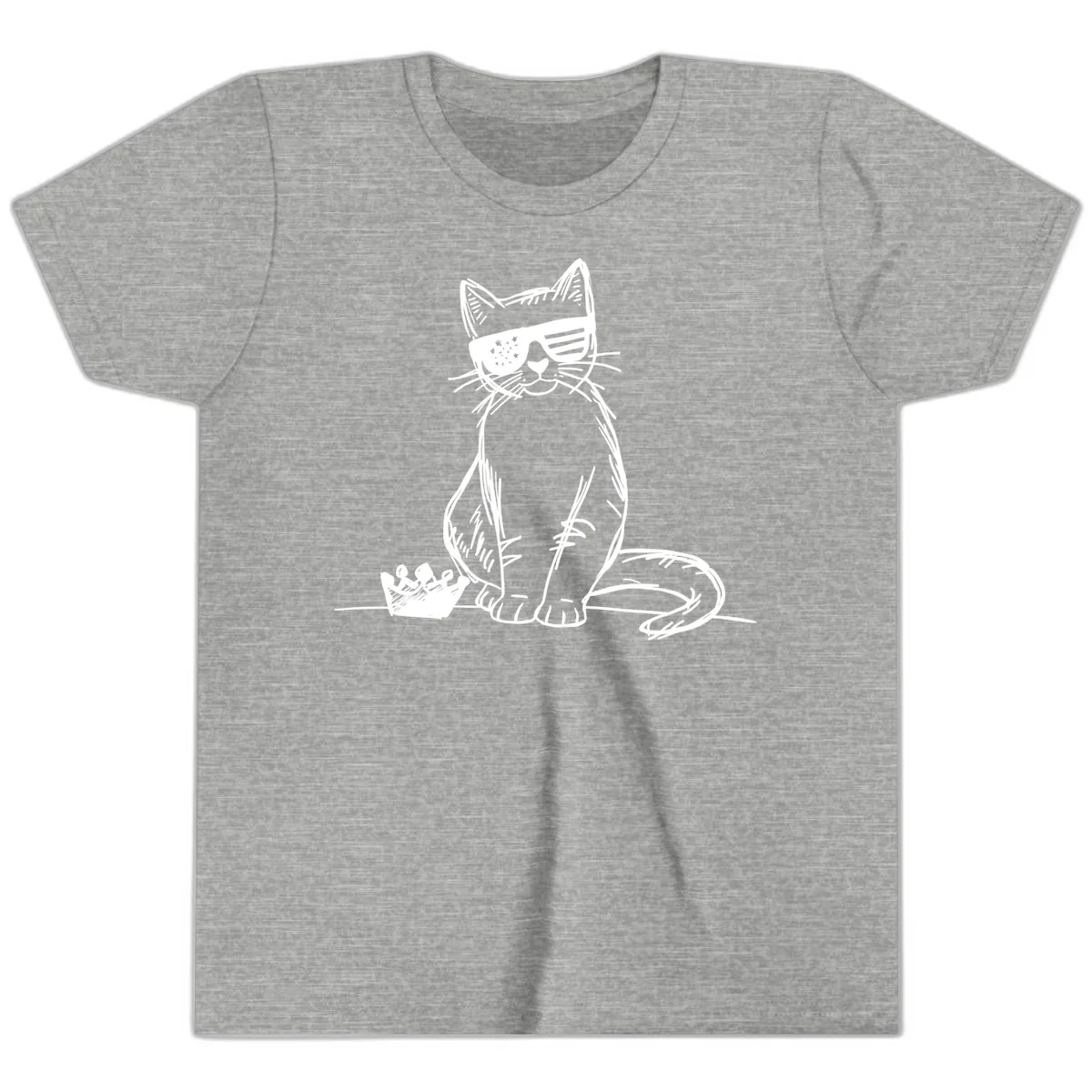 Patriotic Cat with Star-Spangled Sunglasses Youth T-Shirt in Athletic Heather
