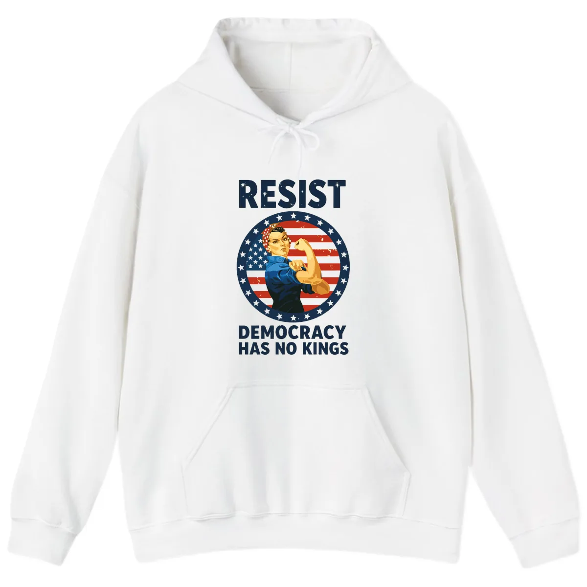 Resist Democracy Has No Kings Rosie Design Hoodie in White