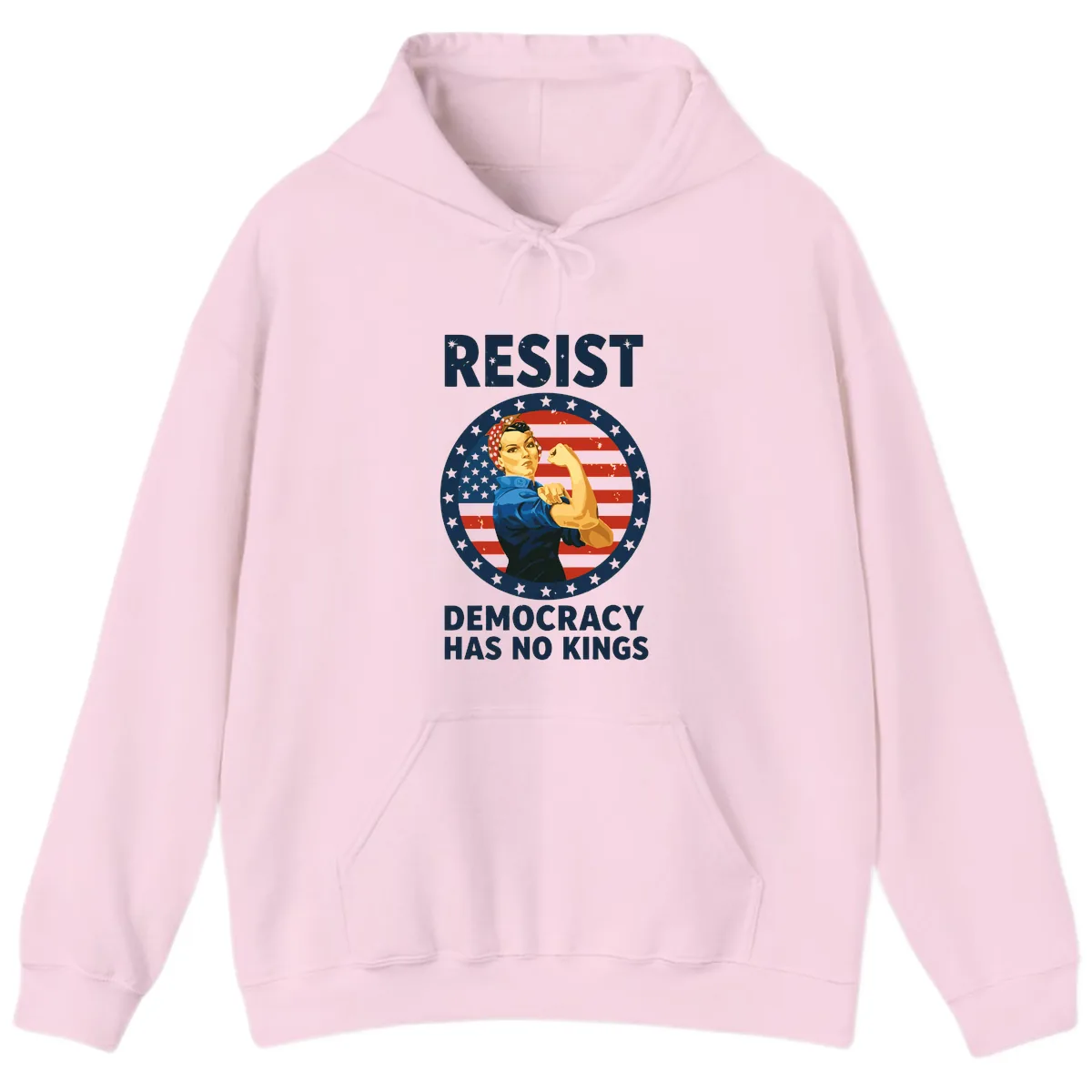 Resist Democracy Has No Kings Rosie Design Hoodie in Light Pink