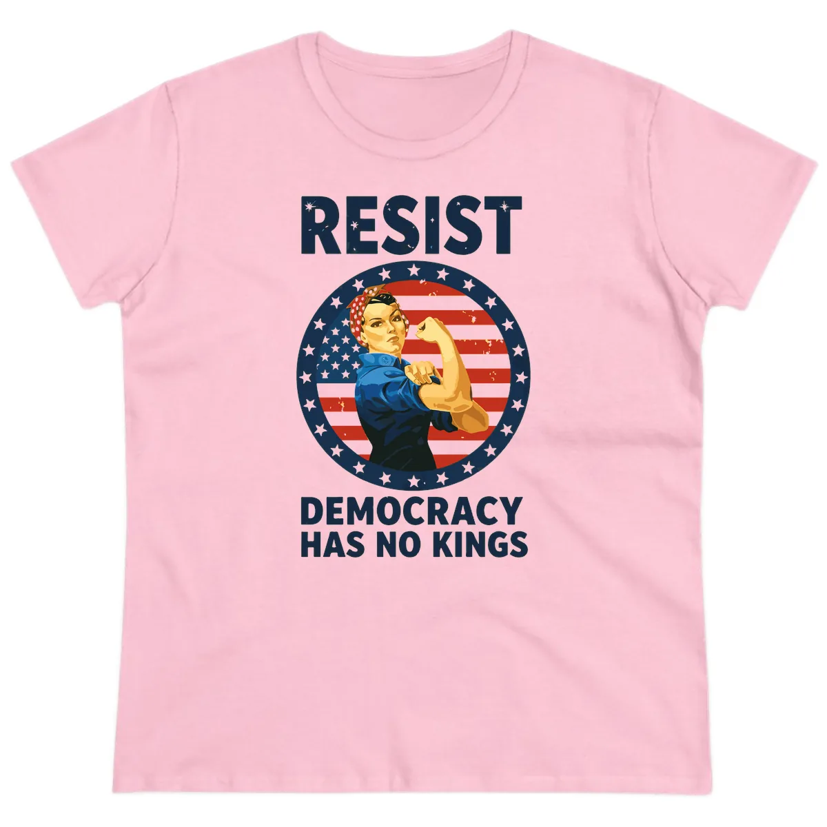 Resist Democracy Has No Kings Rosie Design Ladies Tee in Light Pink