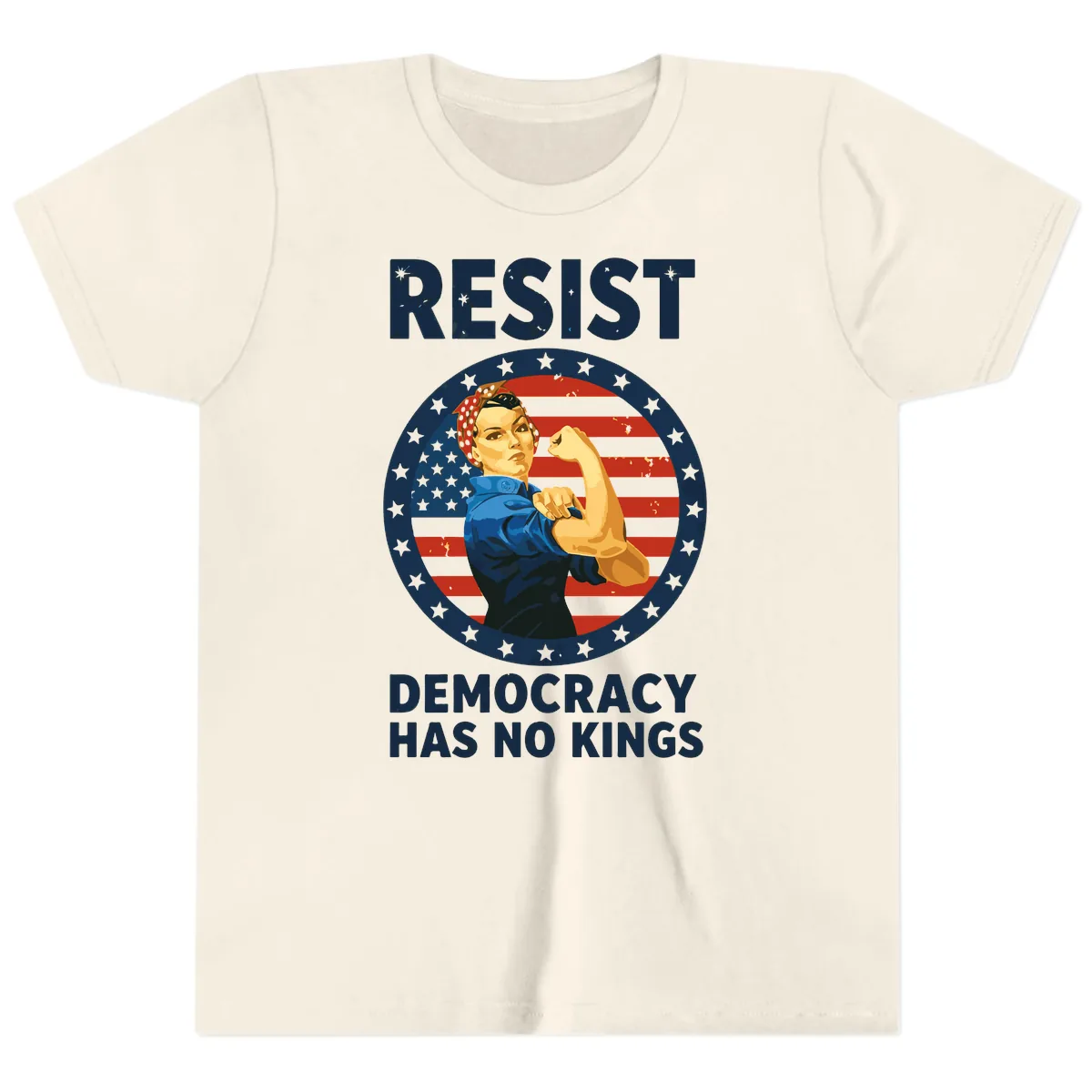 Resist Democracy Has No Kings Rosie Design Youth T-Shirt in Natural