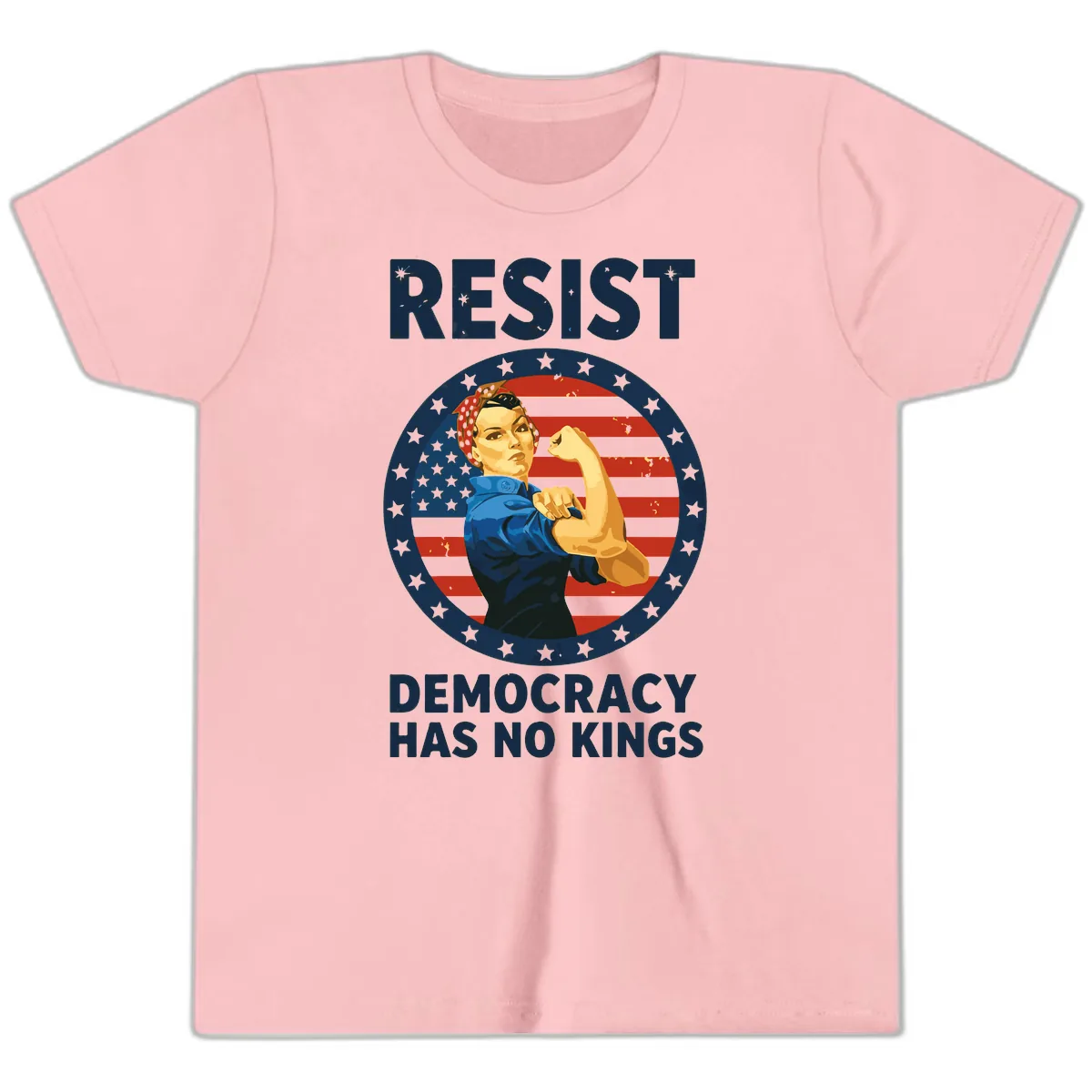 Resist Democracy Has No Kings Rosie Design Youth T-Shirt in Pink