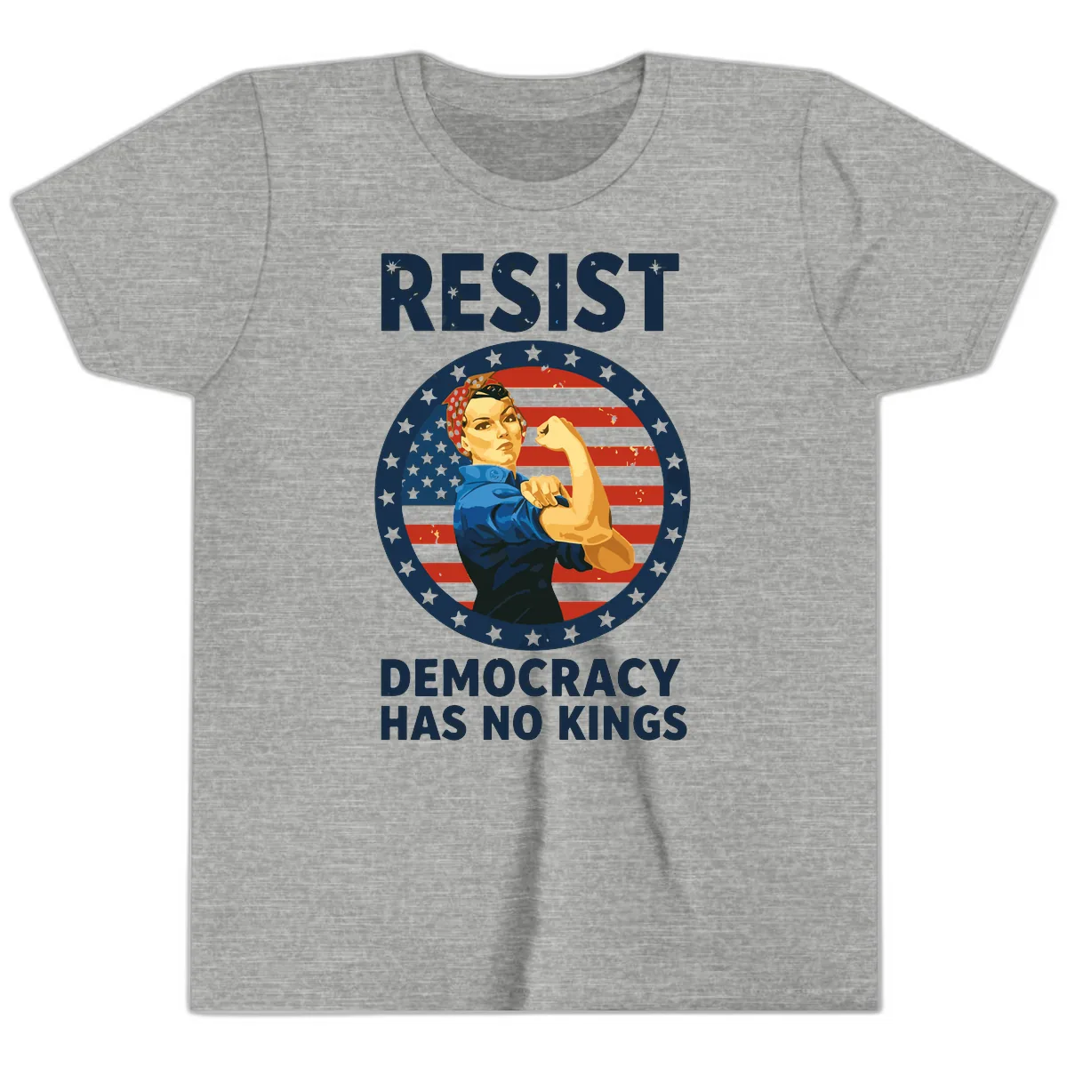 Resist Democracy Has No Kings Rosie Design Youth T-Shirt in Athletic Heather