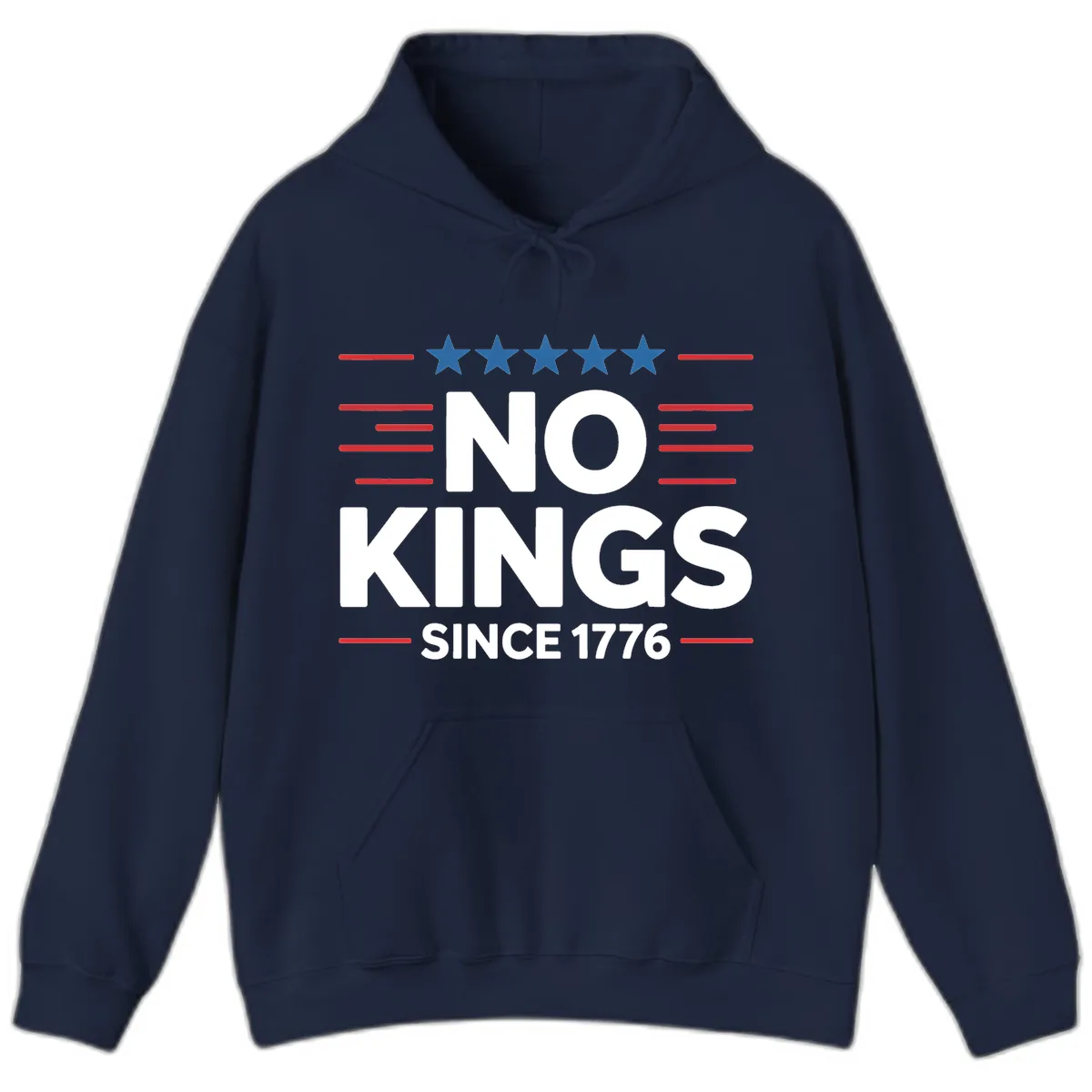No Kings Since 1776 Patriotic Stars and Stripes Hoodie in Navy