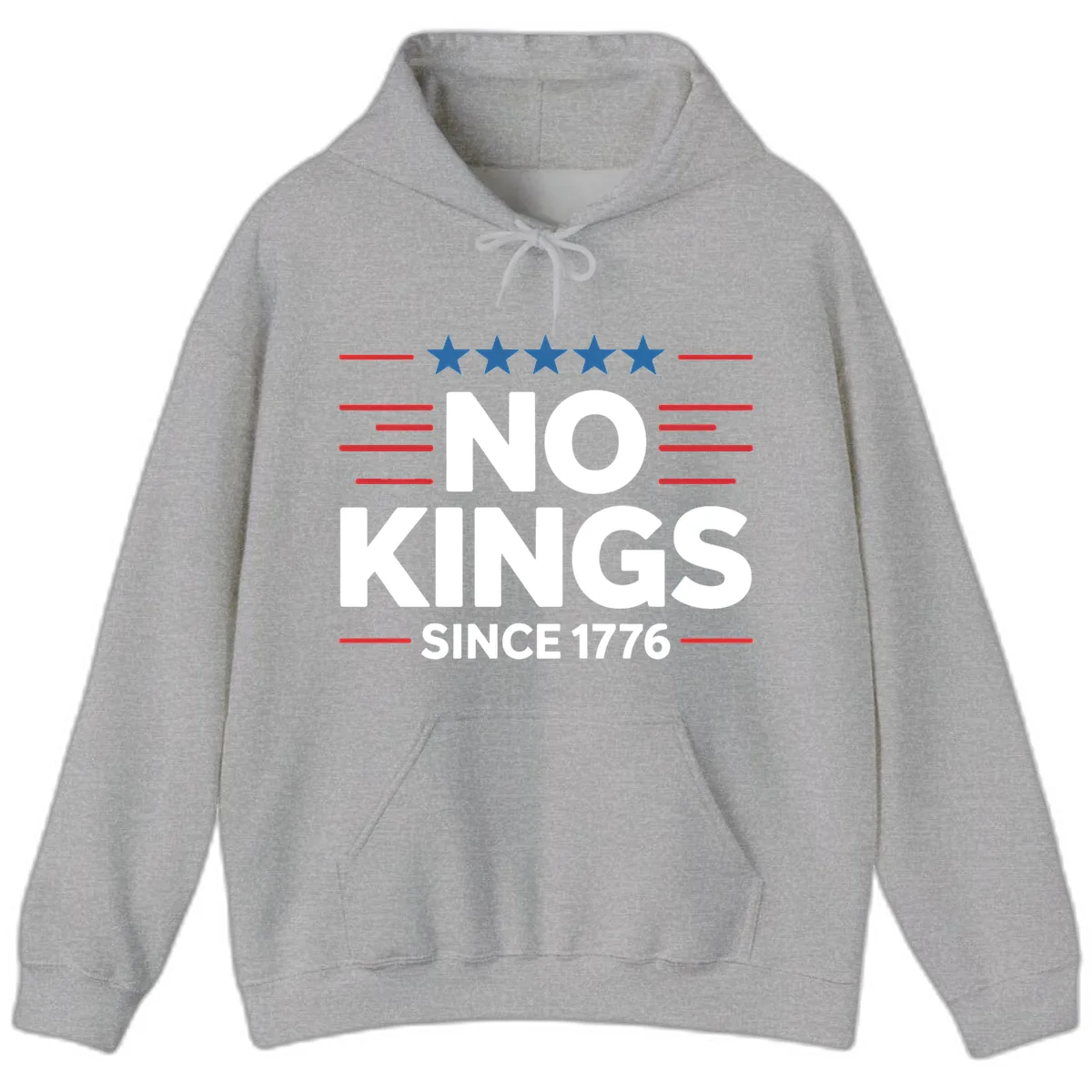 No Kings Since 1776 Patriotic Stars and Stripes Hoodie in Sport Grey