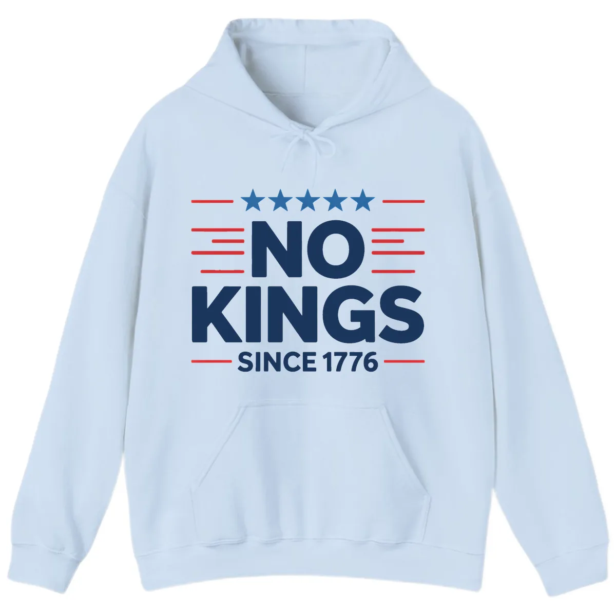 No Kings Since 1776 Patriotic Stars and Stripes Hoodie in Light Blue