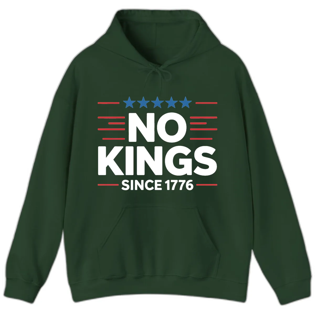 No Kings Since 1776 Patriotic Stars and Stripes Hoodie in Forest Green