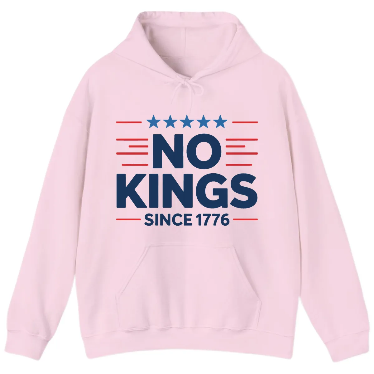 No Kings Since 1776 Patriotic Stars and Stripes Hoodie in Light Pink