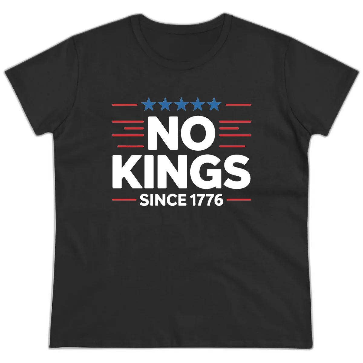 No Kings Since 1776 Patriotic Stars and Stripes Ladies Tee in Black
