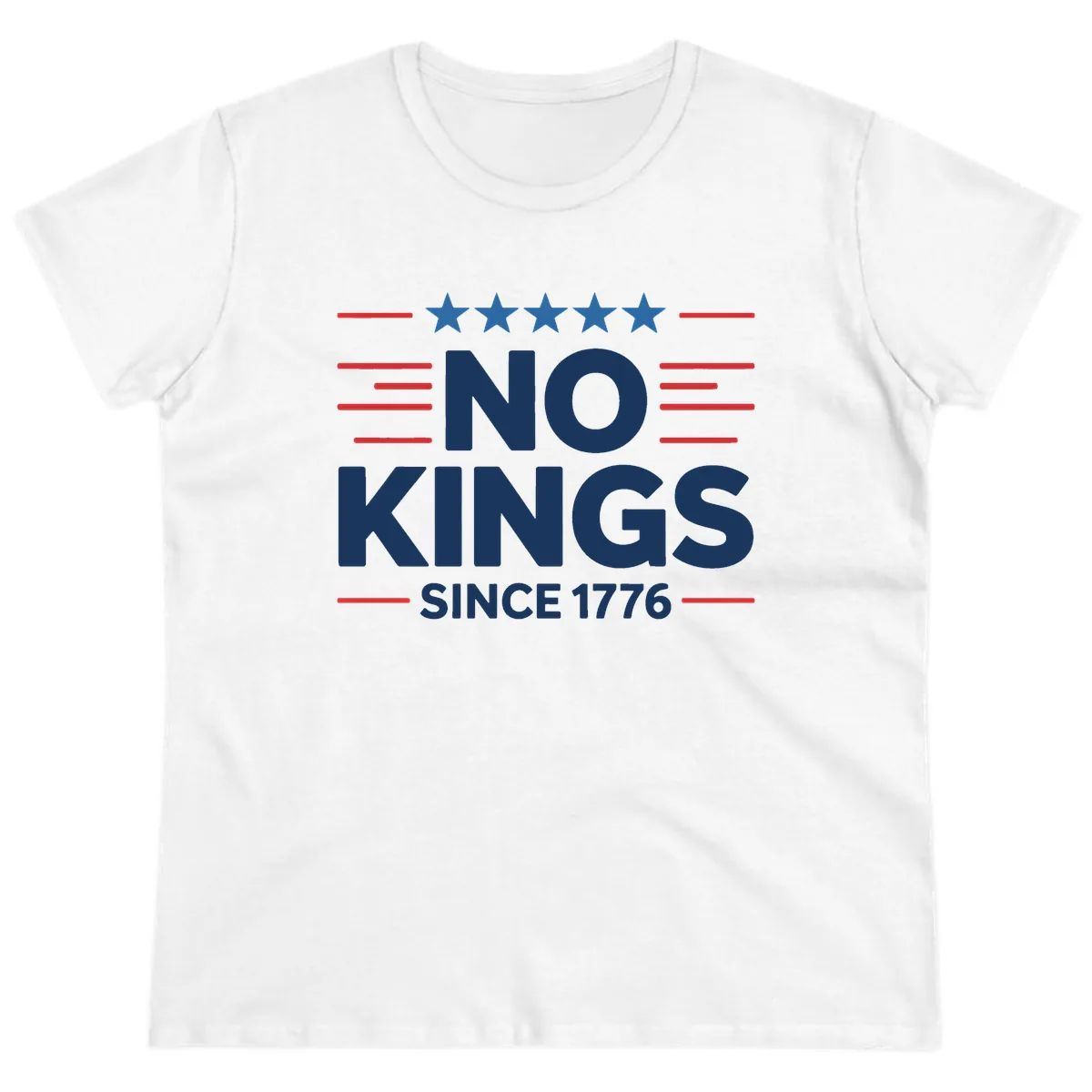 No Kings Since 1776 Patriotic Stars and Stripes Ladies Tee in White
