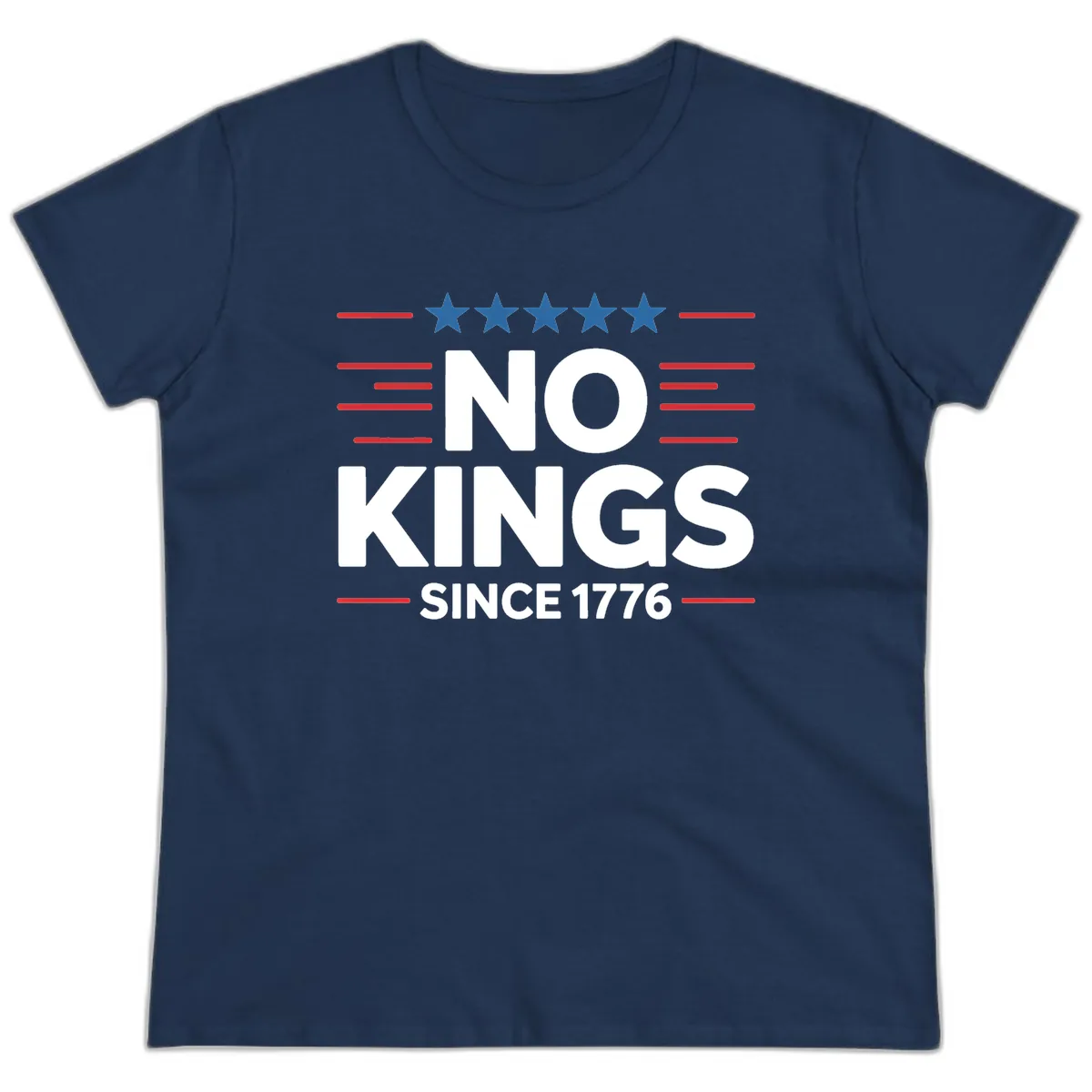 No Kings Since 1776 Patriotic Stars and Stripes Ladies Tee in Navy