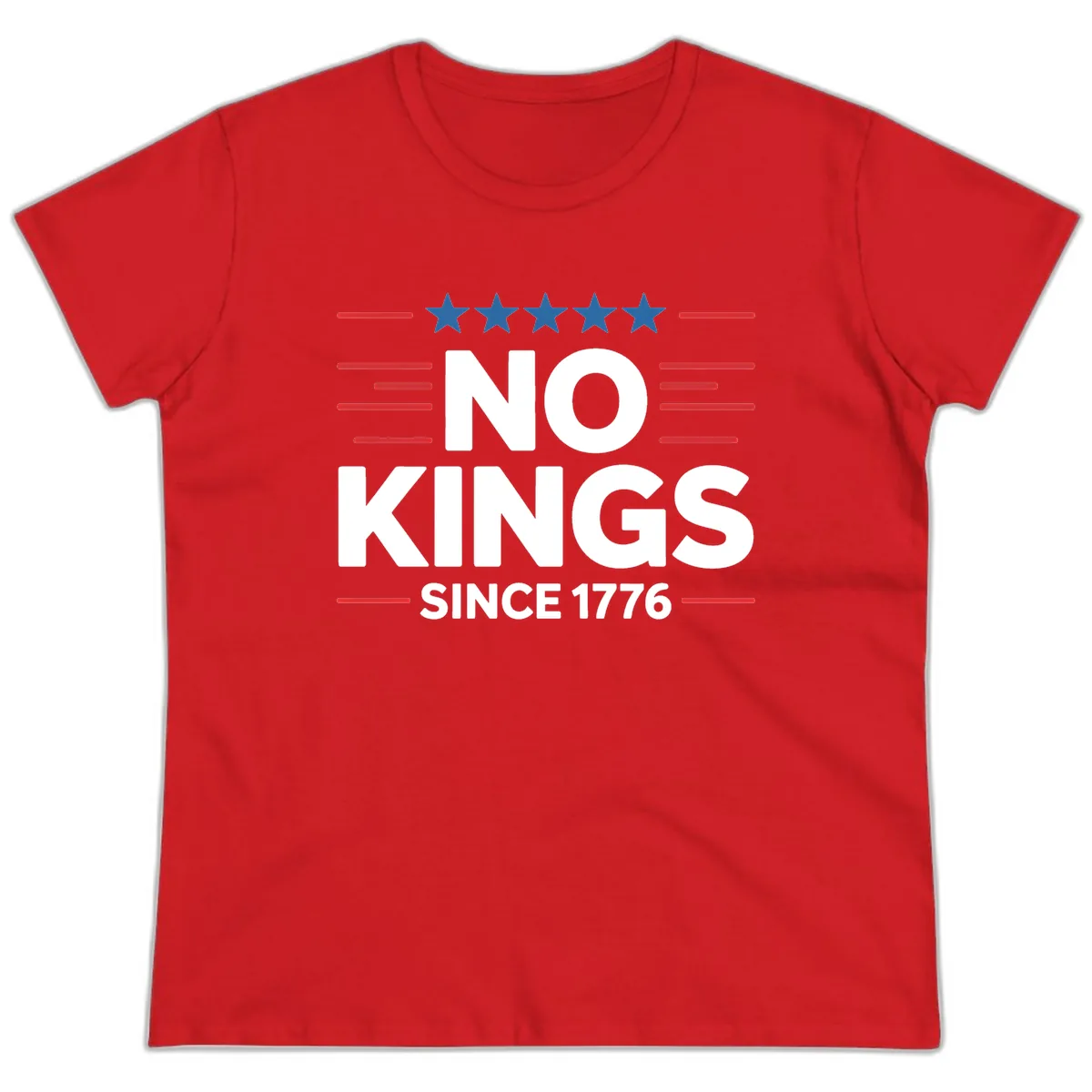 No Kings Since 1776 Patriotic Stars and Stripes Ladies Tee in Red