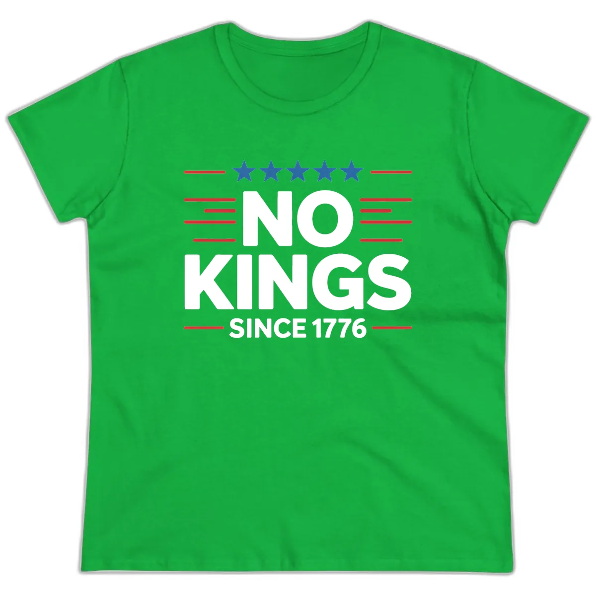 No Kings Since 1776 Patriotic Stars and Stripes Ladies Tee in Irish Green