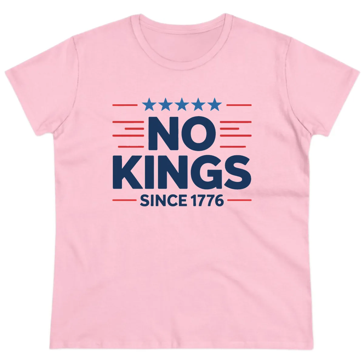 No Kings Since 1776 Patriotic Stars and Stripes Ladies Tee in Light Pink