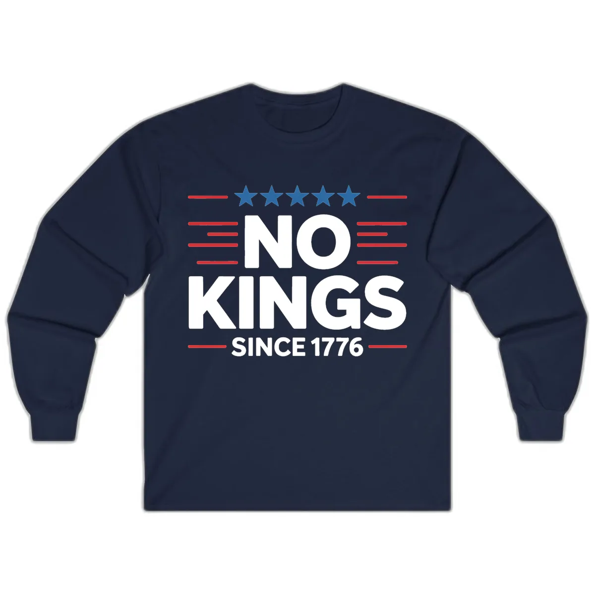 No Kings Since 1776 Patriotic Stars and Stripes Long Sleeve in Navy