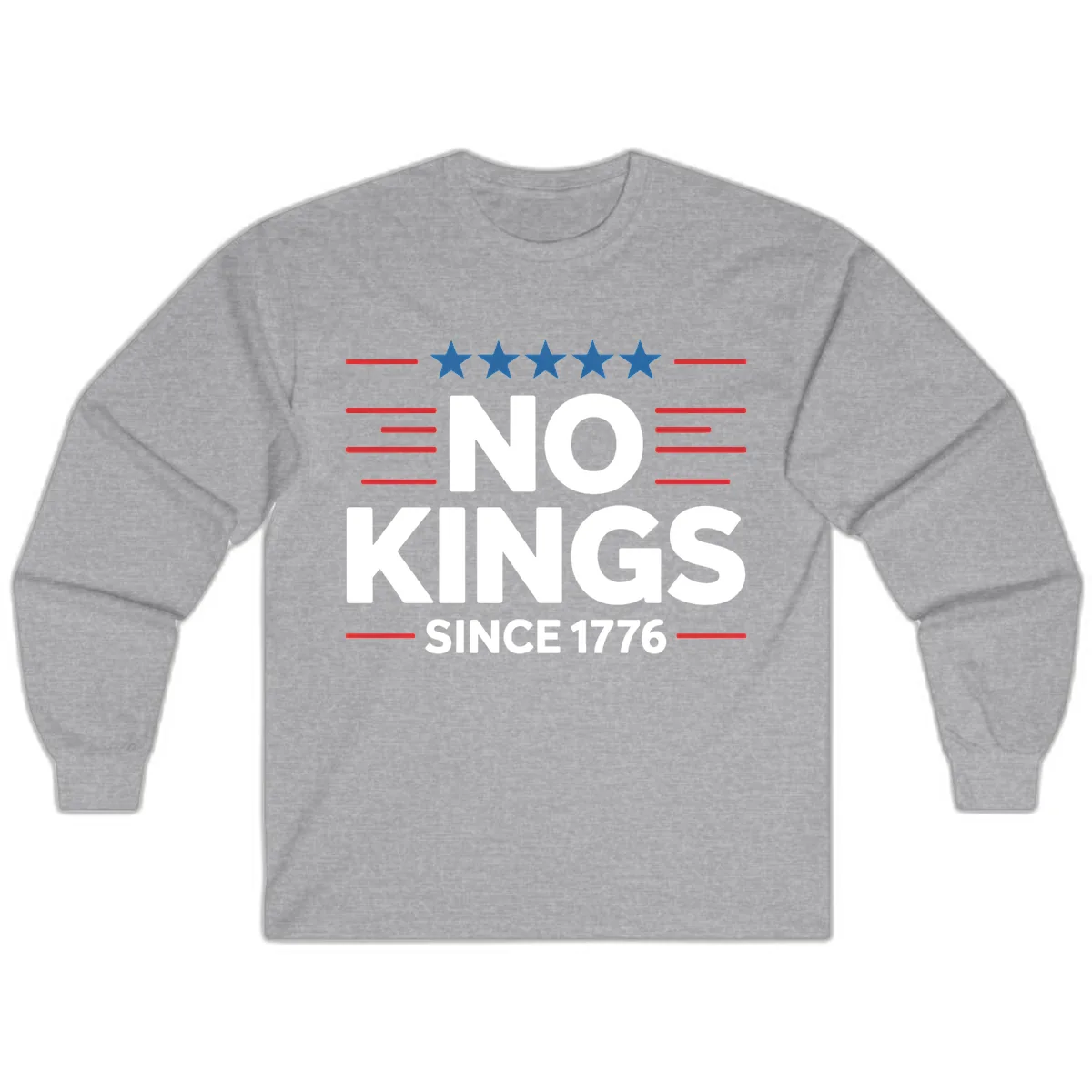 No Kings Since 1776 Patriotic Stars and Stripes Long Sleeve in Sport Grey