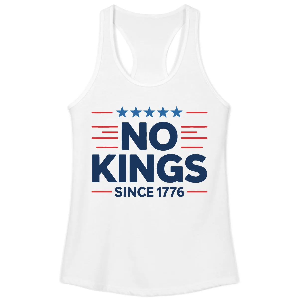 No Kings Since 1776 Patriotic Stars and Stripes Ladies Tank in White