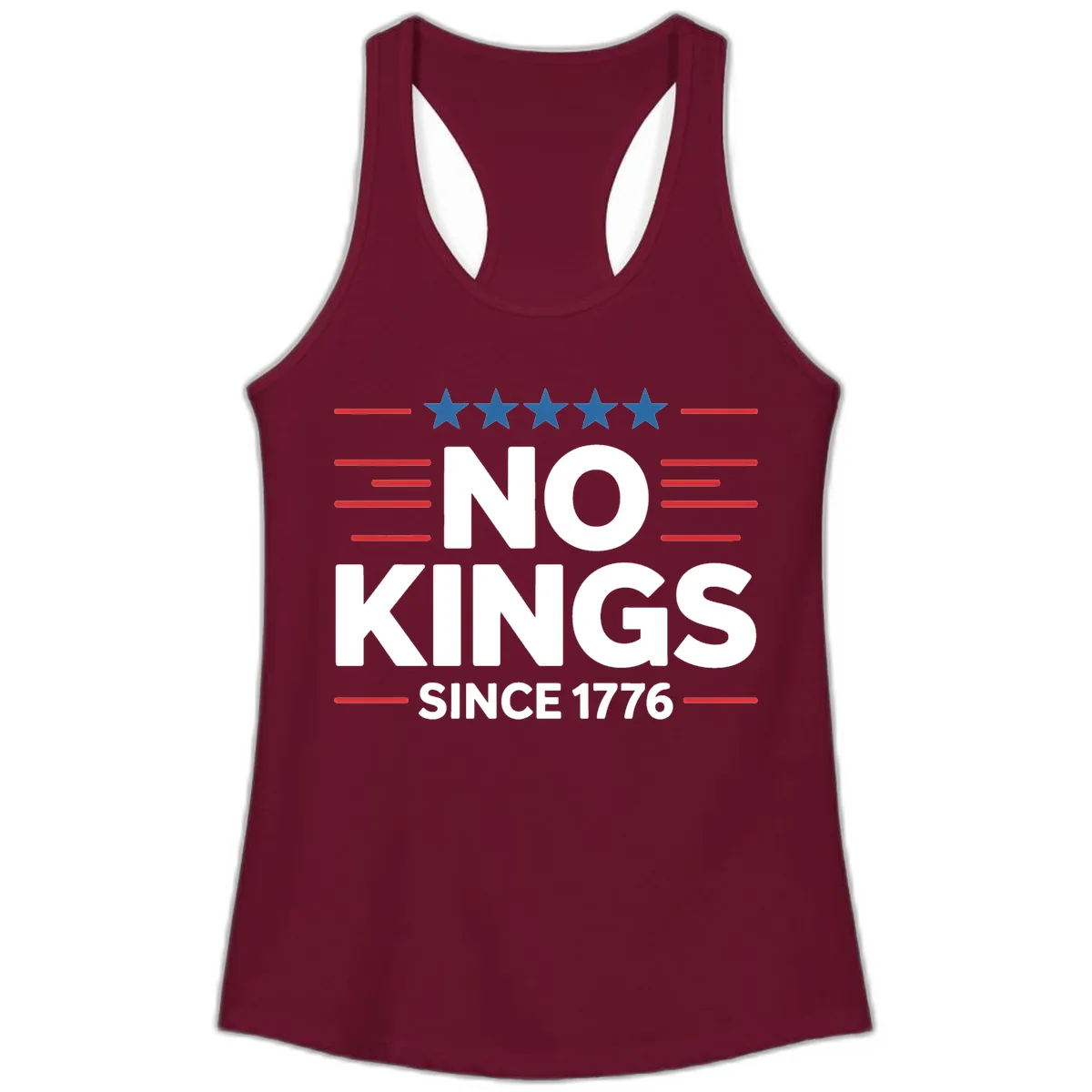 No Kings Since 1776 Patriotic Stars and Stripes Ladies Tank in Solid Cardinal Red