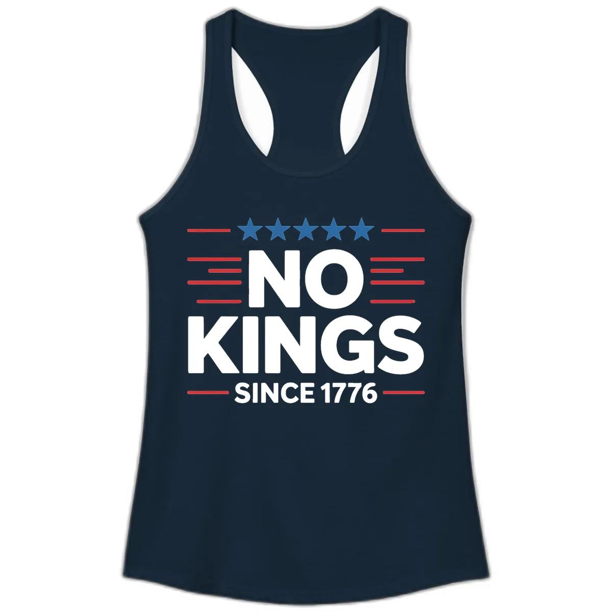 No Kings Since 1776 Patriotic Stars and Stripes Ladies Tank in Solid Midnight Navy