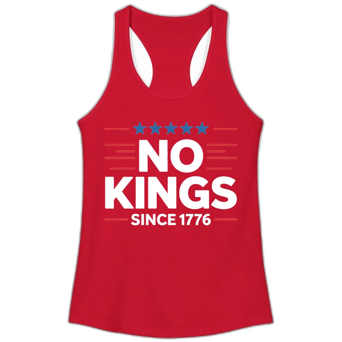 No Kings Since 1776 Patriotic Stars and Stripes Ladies Tank in Solid Red