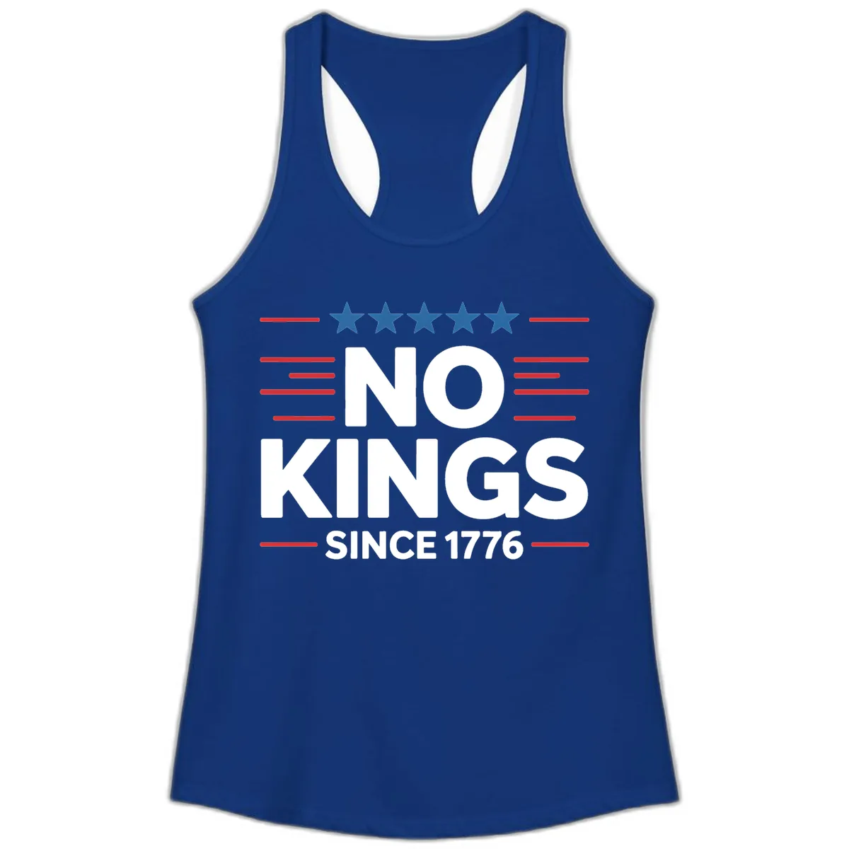 No Kings Since 1776 Patriotic Stars and Stripes Ladies Tank in Solid Royal